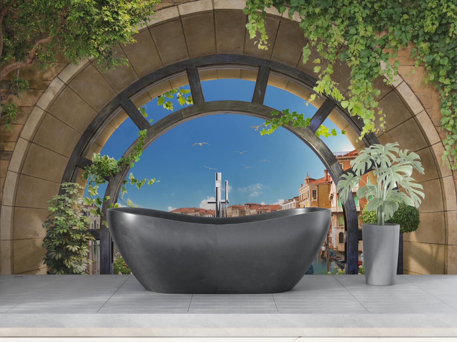 Фотошпалери круглі арки в човнової гавані