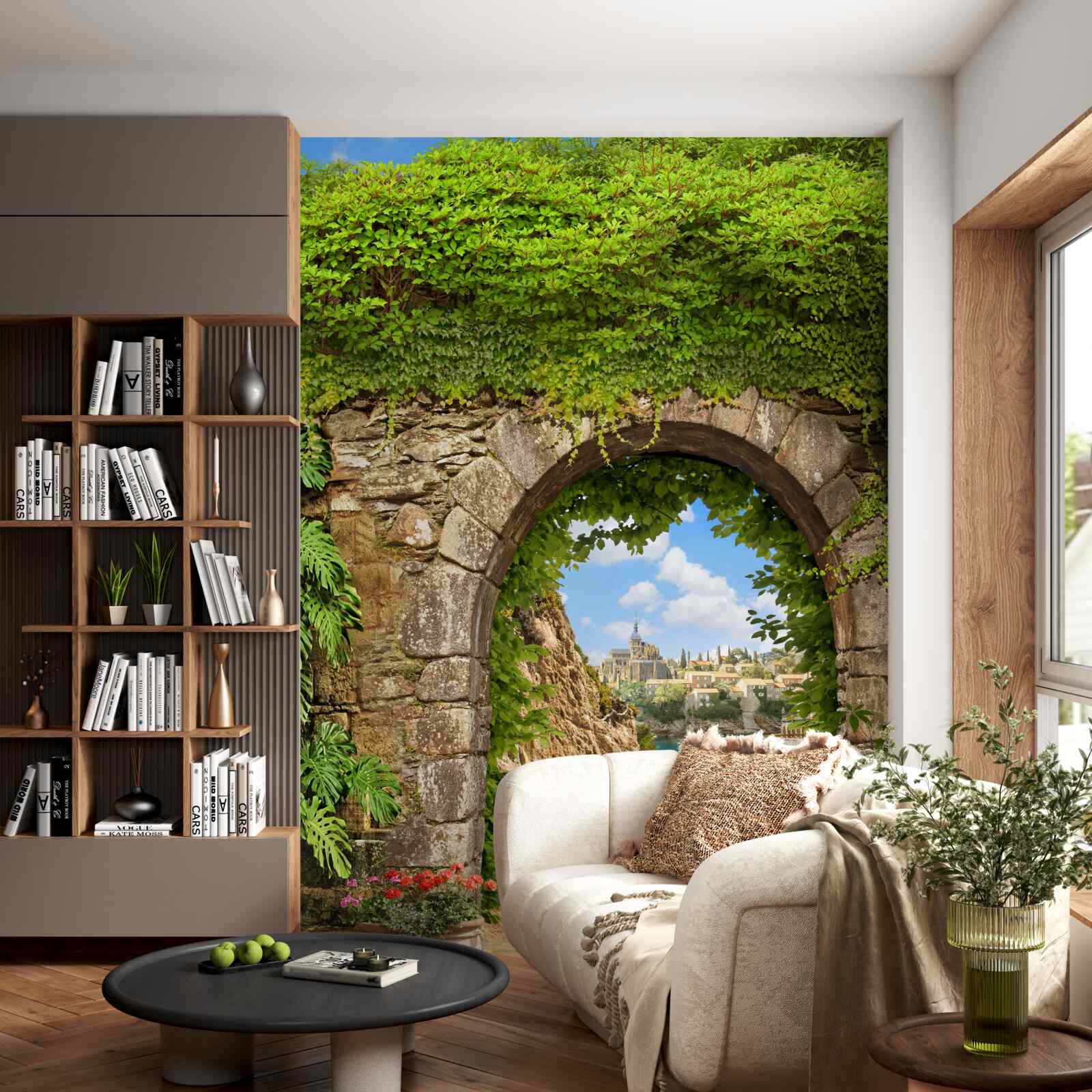 Фотошпалери стара кам'яна арка, переплетена зеленню