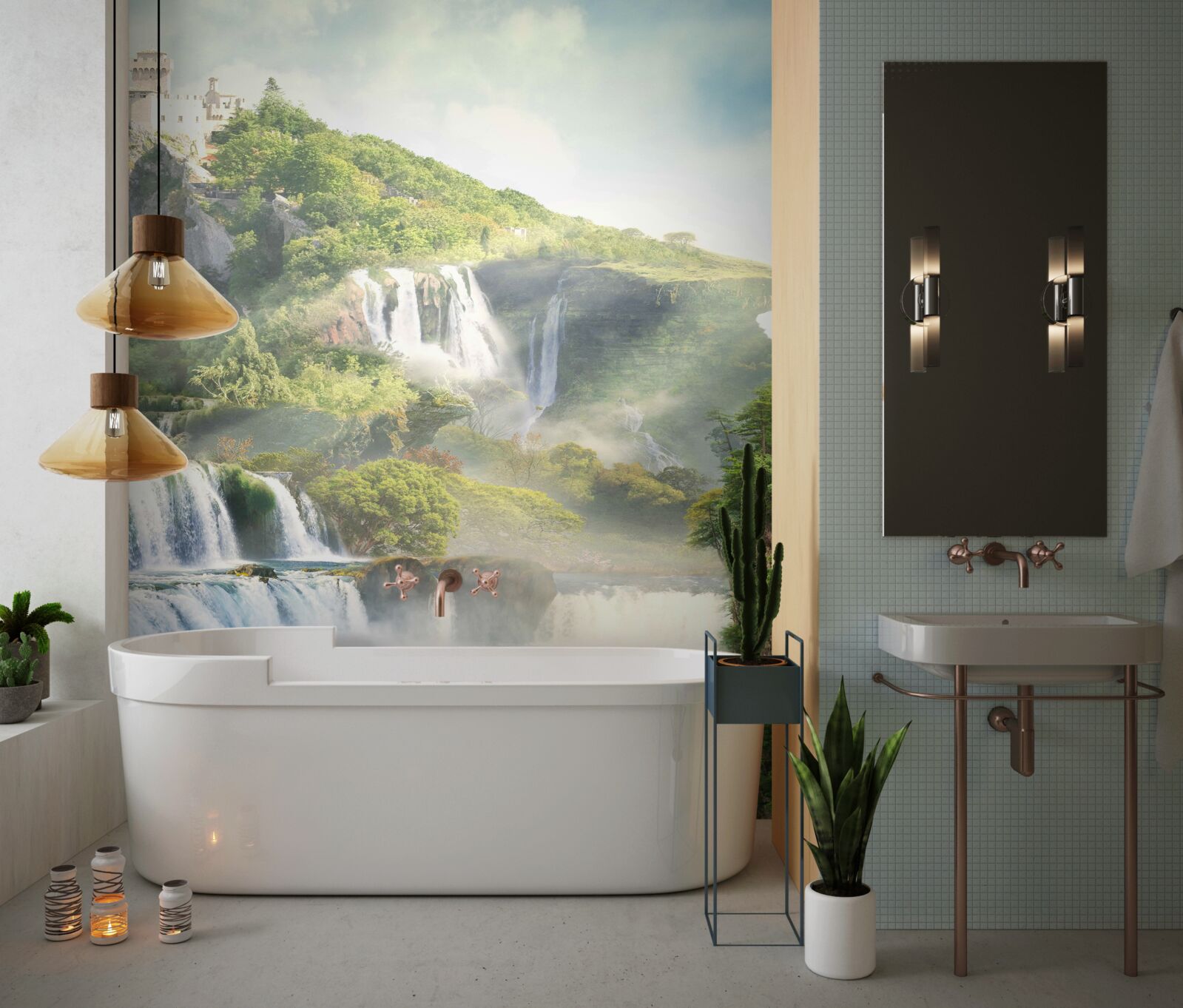 Фотошпалери багато високих каскадних водоспадів