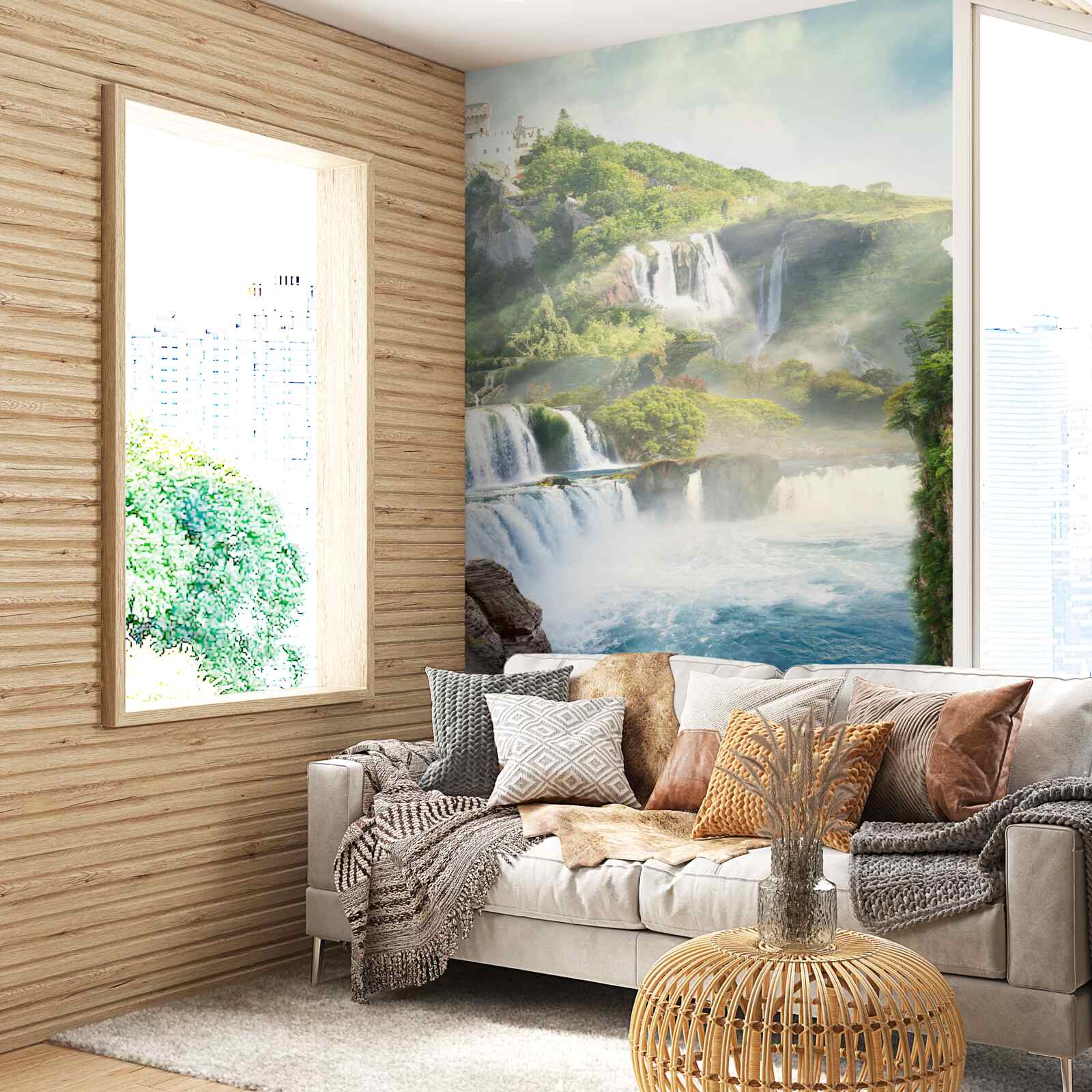 Фотошпалери багато високих каскадних водоспадів