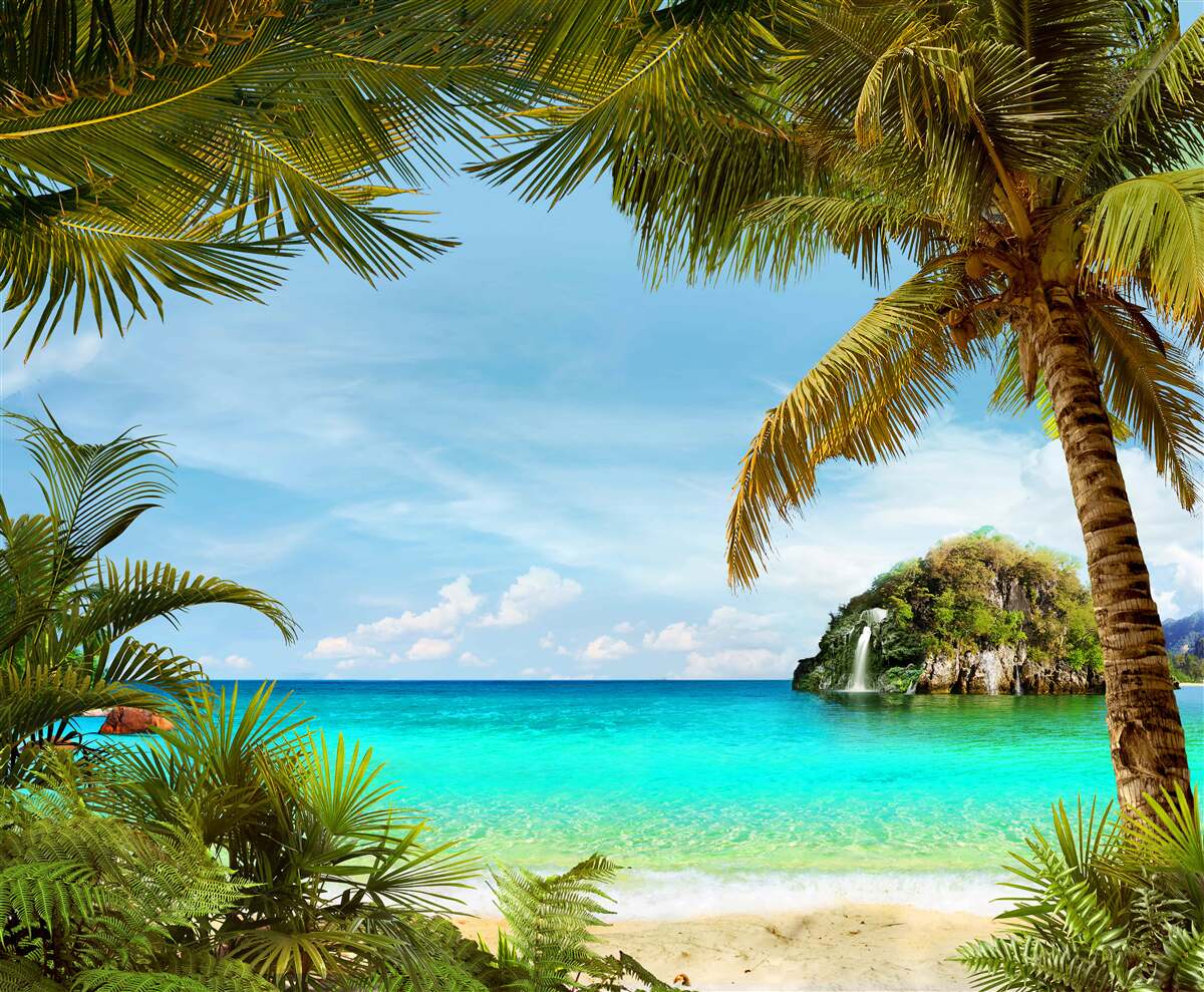 Фотошпалери бірюзові морські води та пляж у тропіках