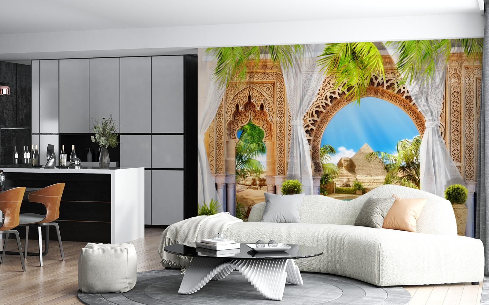 Фотошпалери круглі арки в східному стилі з чудовим видом