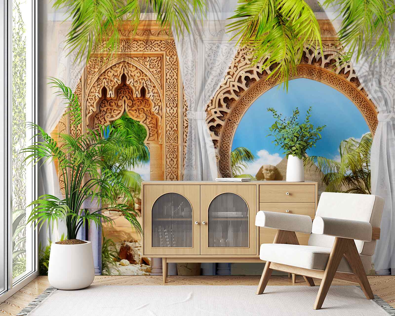 Фотошпалери круглі арки в східному стилі з чудовим видом