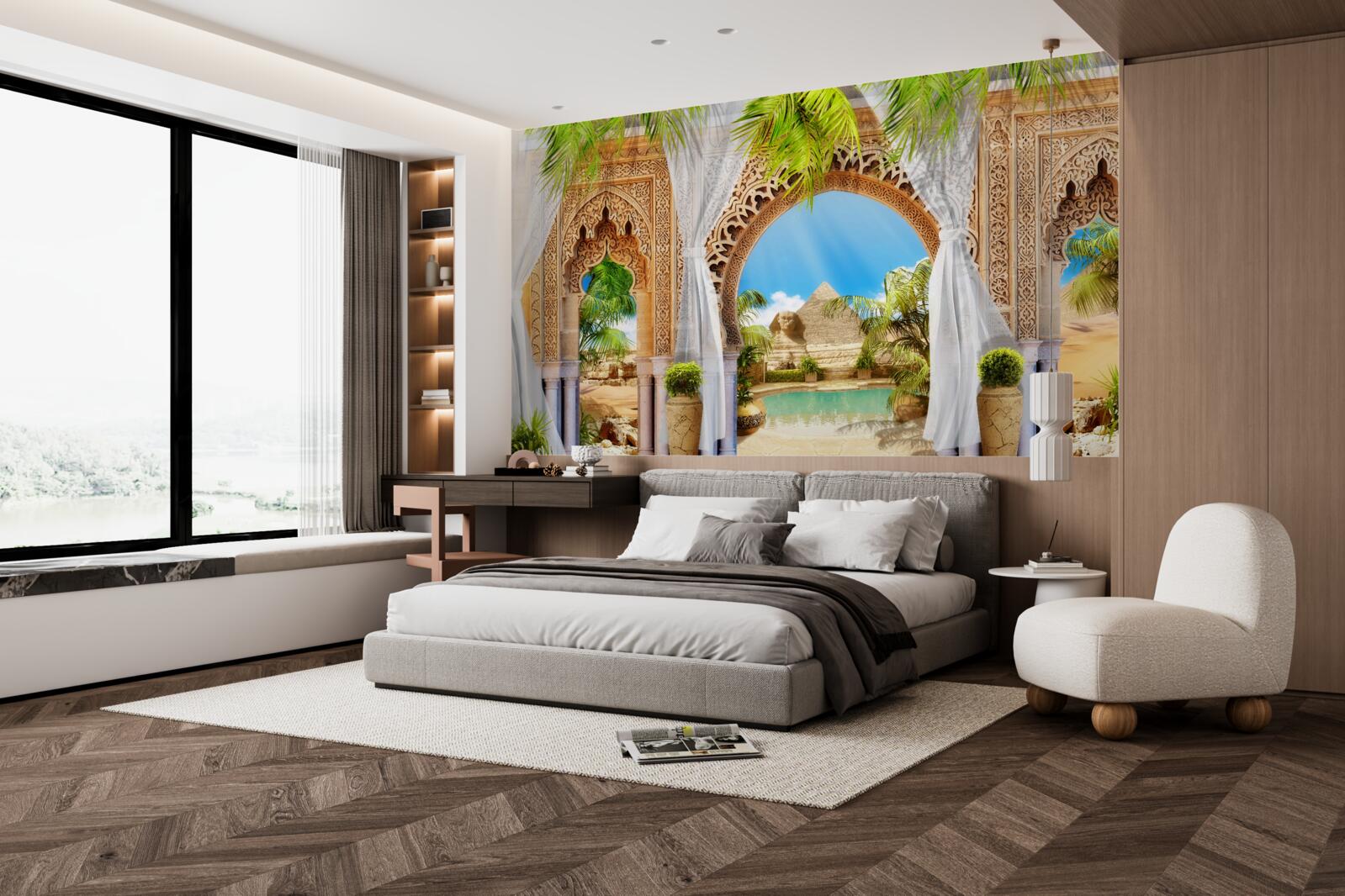 Фотошпалери круглі арки в східному стилі з чудовим видом