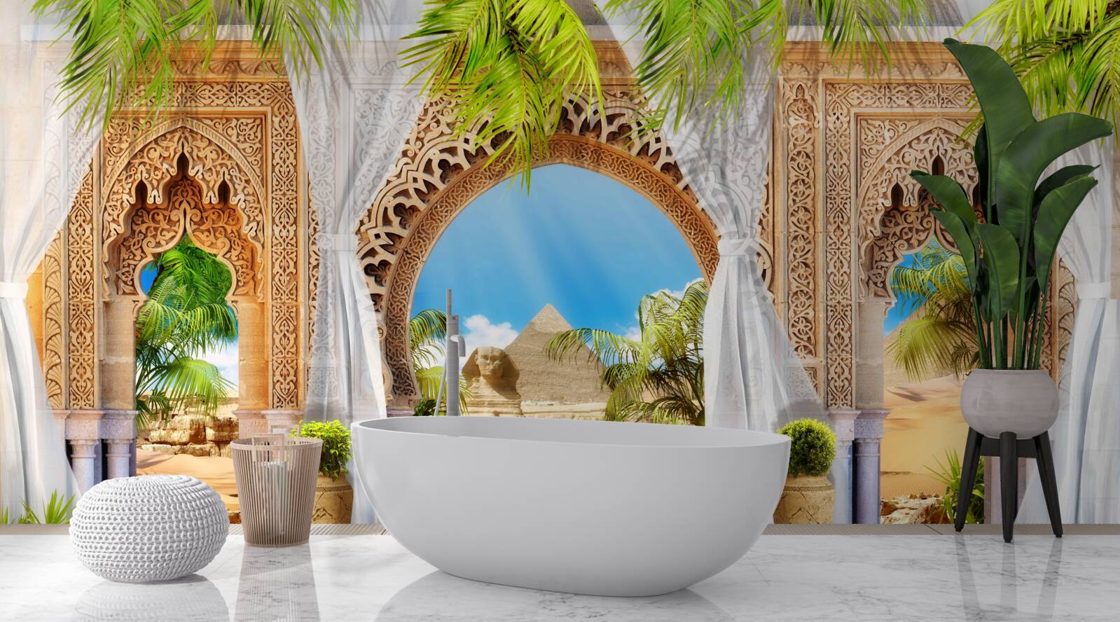 Фотошпалери круглі арки в східному стилі з чудовим видом