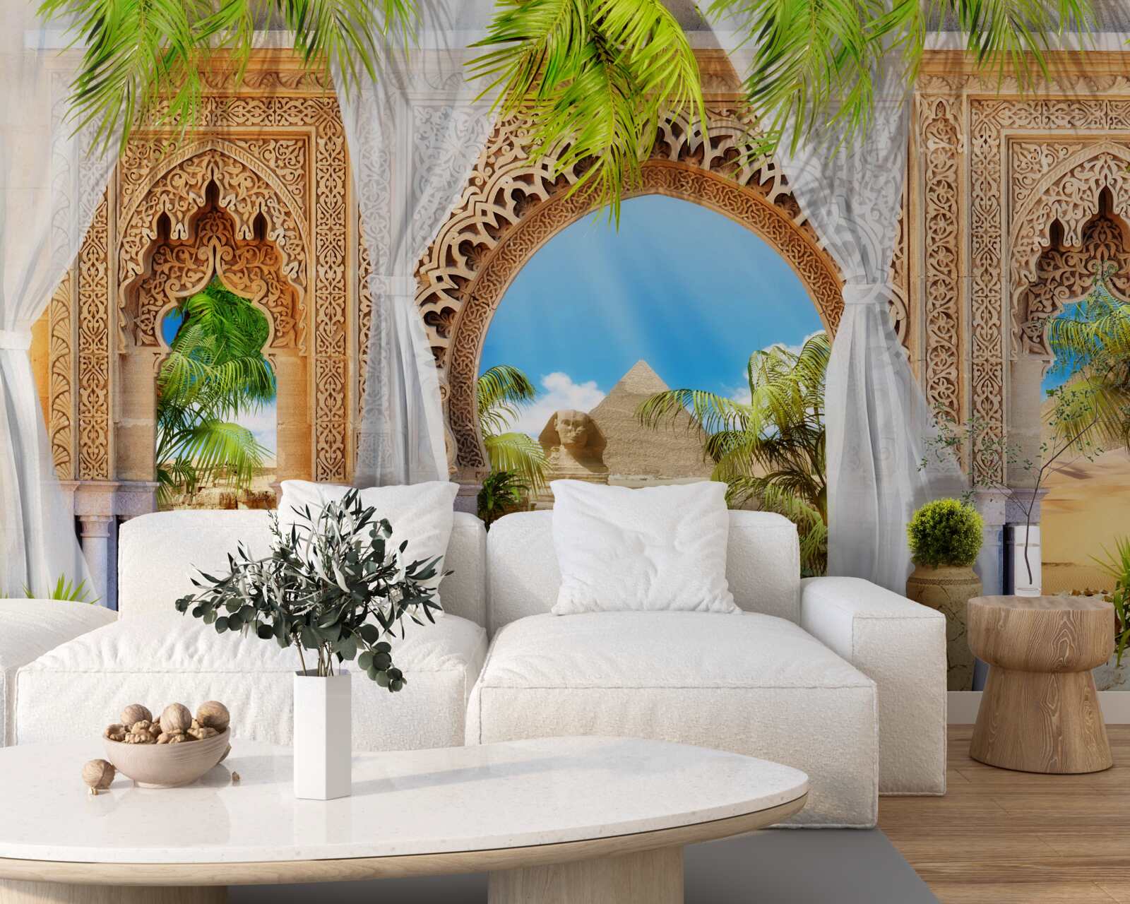 Фотошпалери круглі арки в східному стилі з чудовим видом