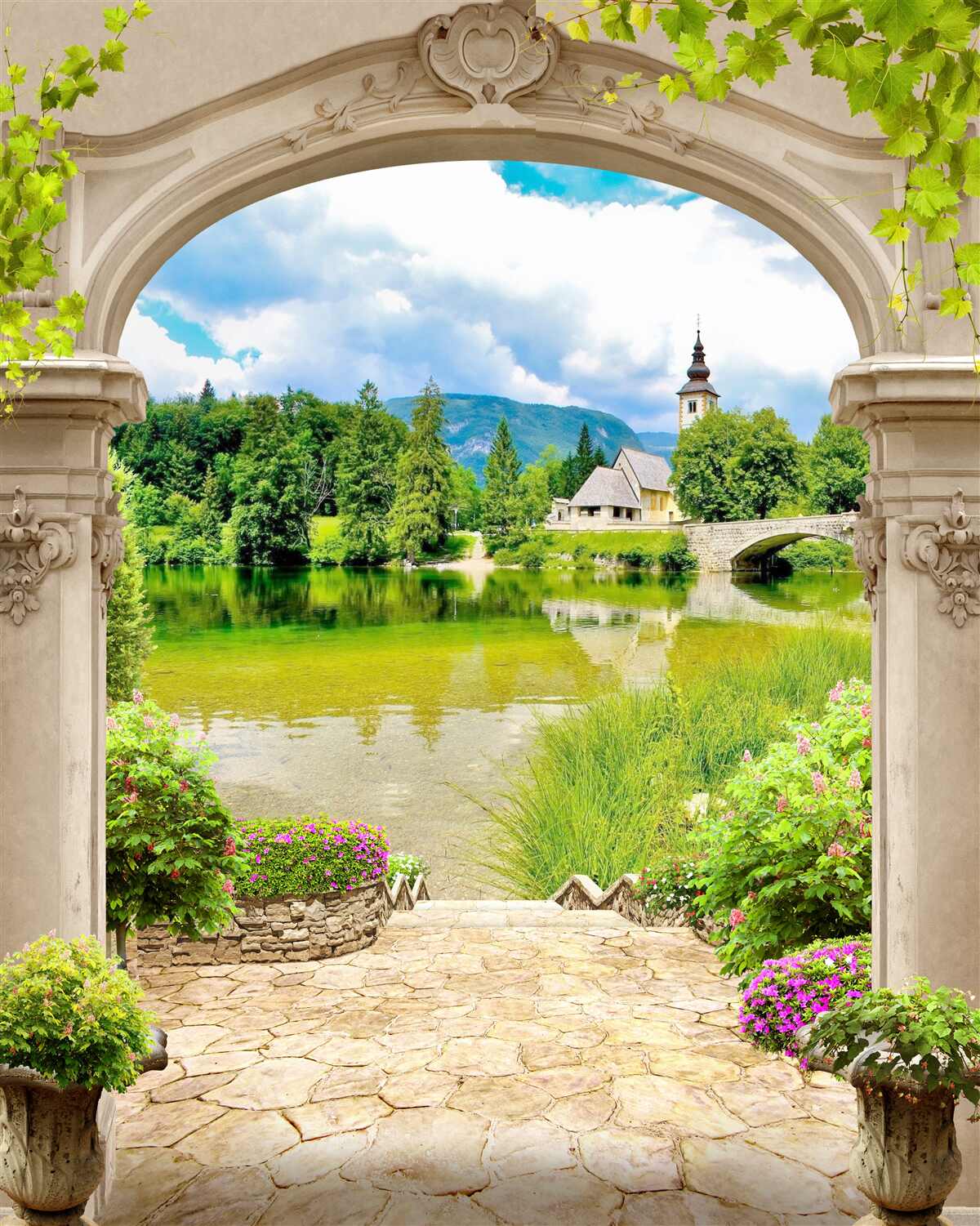 Фотошпалери кругова арка, що веде до води