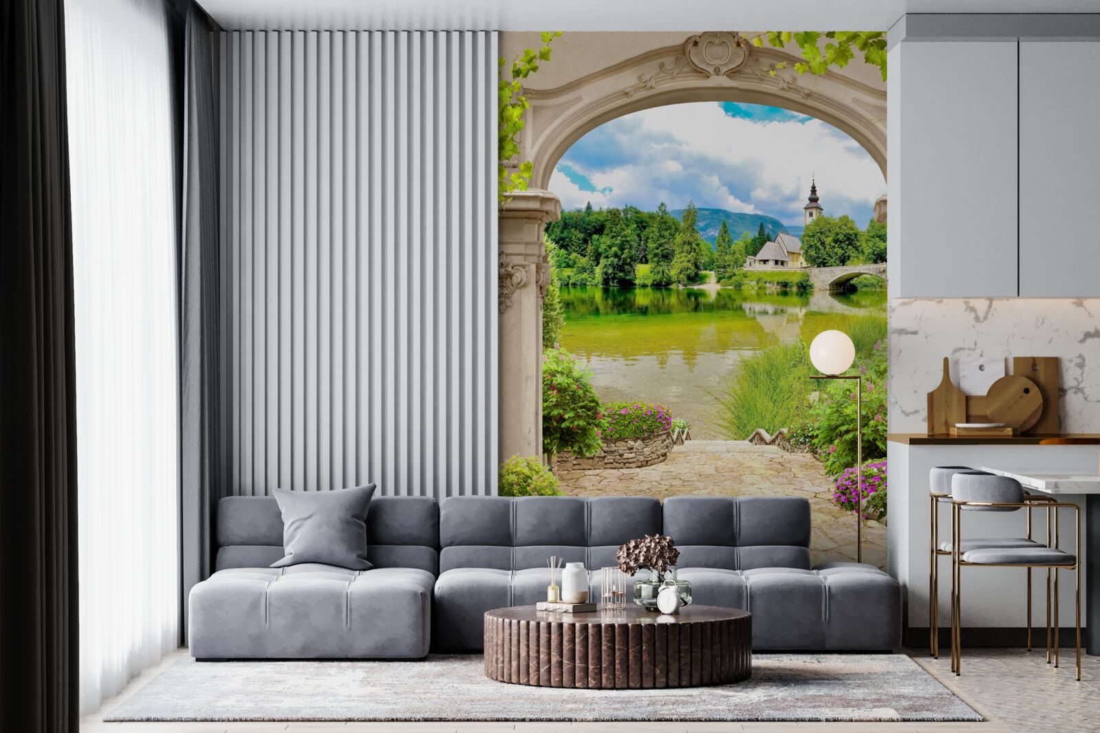 Фотошпалери кругова арка, що веде до води