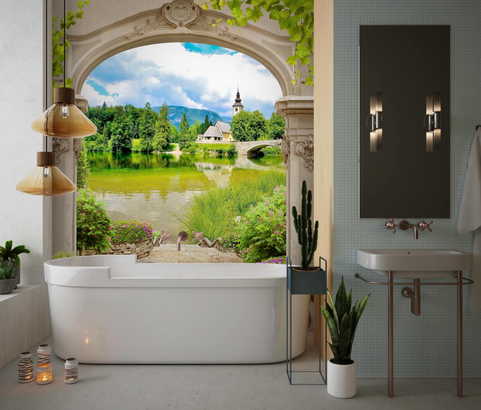 Фотошпалери кругова арка, що веде до води