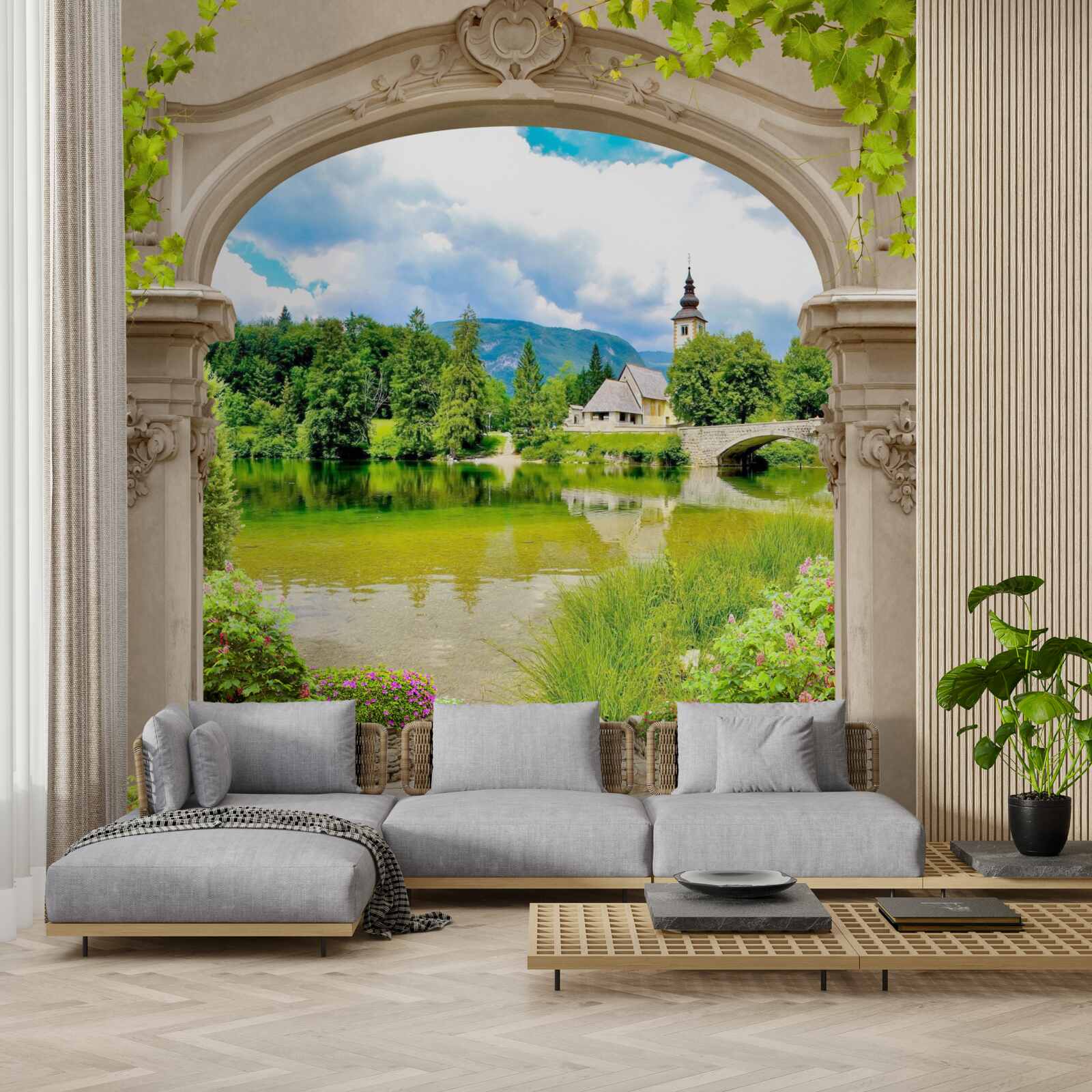 Фотошпалери кругова арка, що веде до води