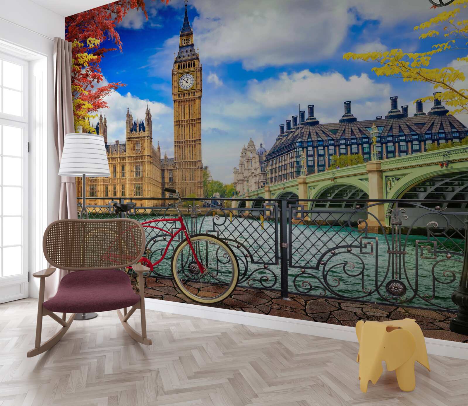 Фотошпалери Осінній міст, що з'єднує Темзу та Біг Бен