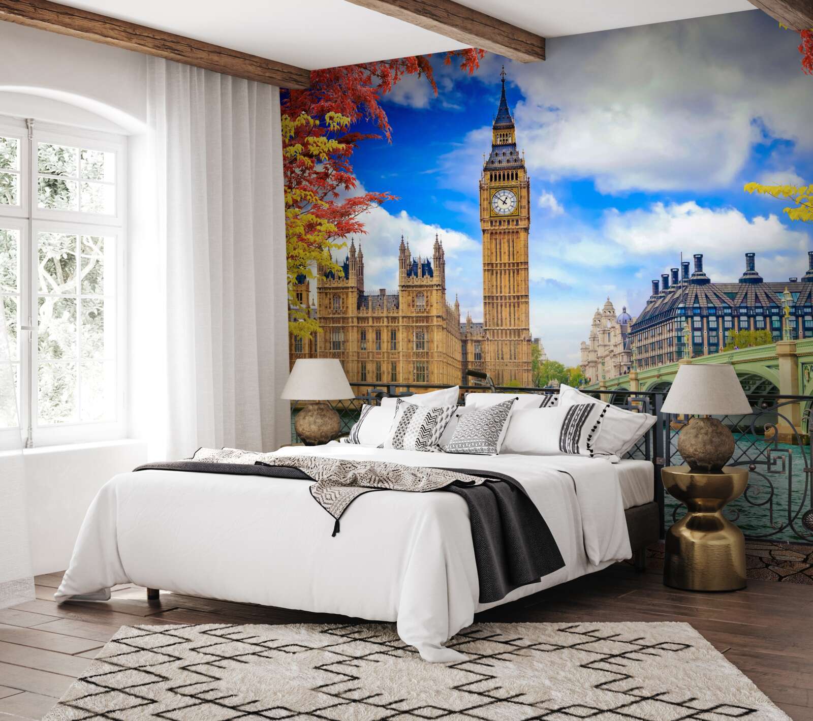 Фотошпалери Осінній міст, що з'єднує Темзу та Біг Бен