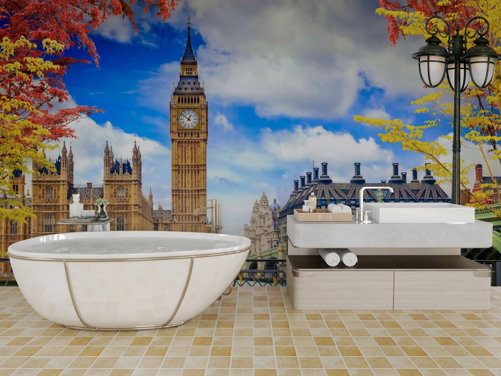 Фотошпалери Осінній міст, що з'єднує Темзу та Біг Бен