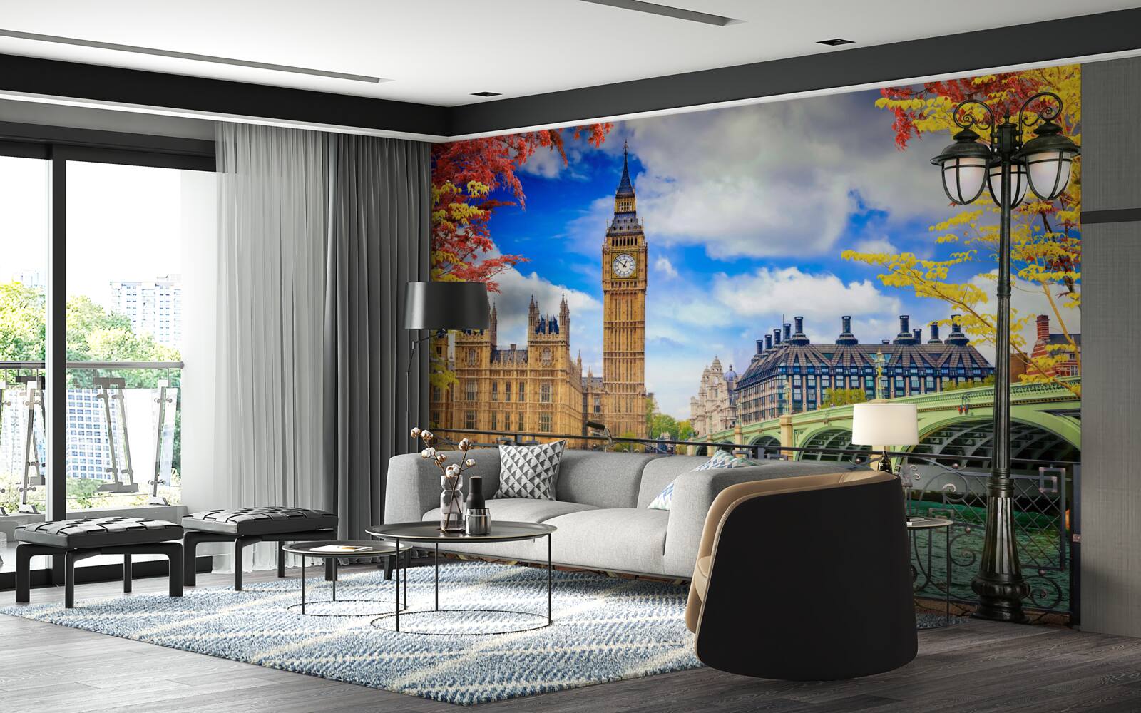 Фотошпалери Осінній міст, що з'єднує Темзу та Біг Бен