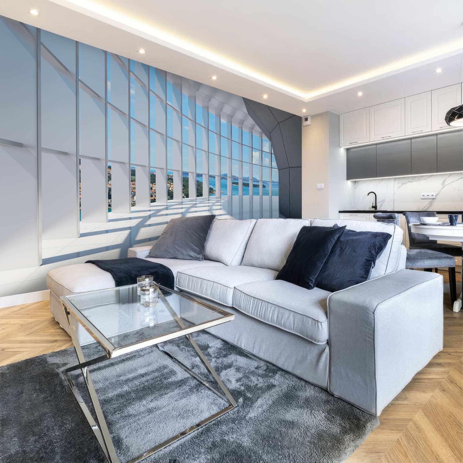 Фотошпалери коридор, що веде до виходу з привабливим видом