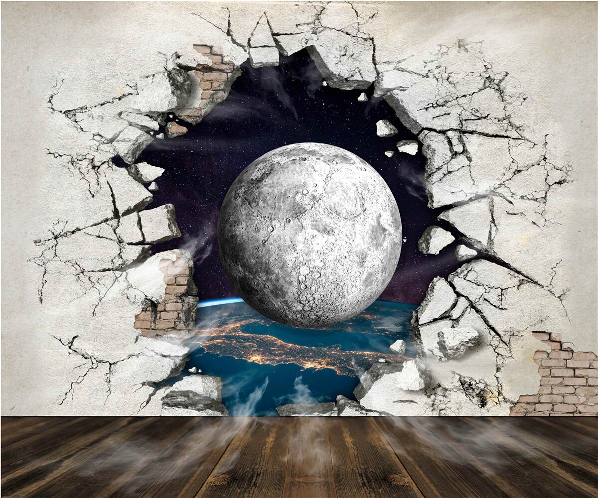Фотошпалери біла стіна, розділена місяцем