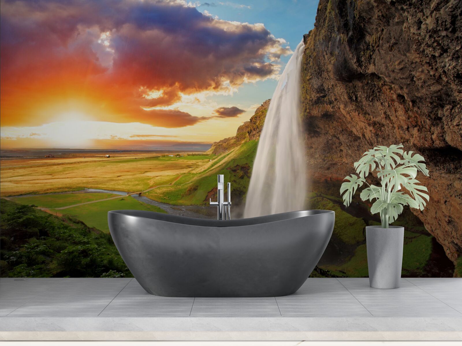 Фотошпалери тропічний ліс отримує потоки води з високого водоспаду