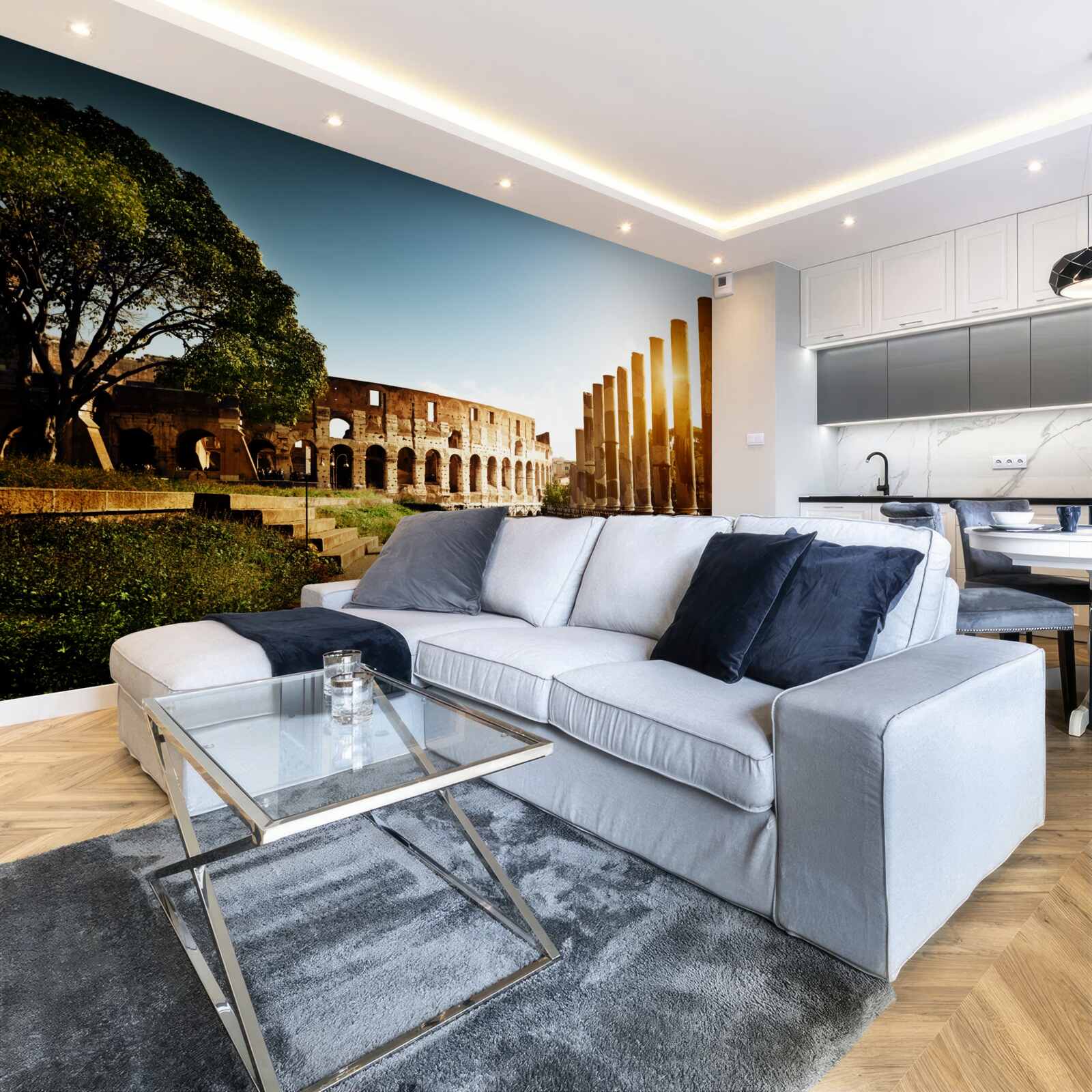 Фотошпалери зали стародавнього риму в променях призахідного сонця