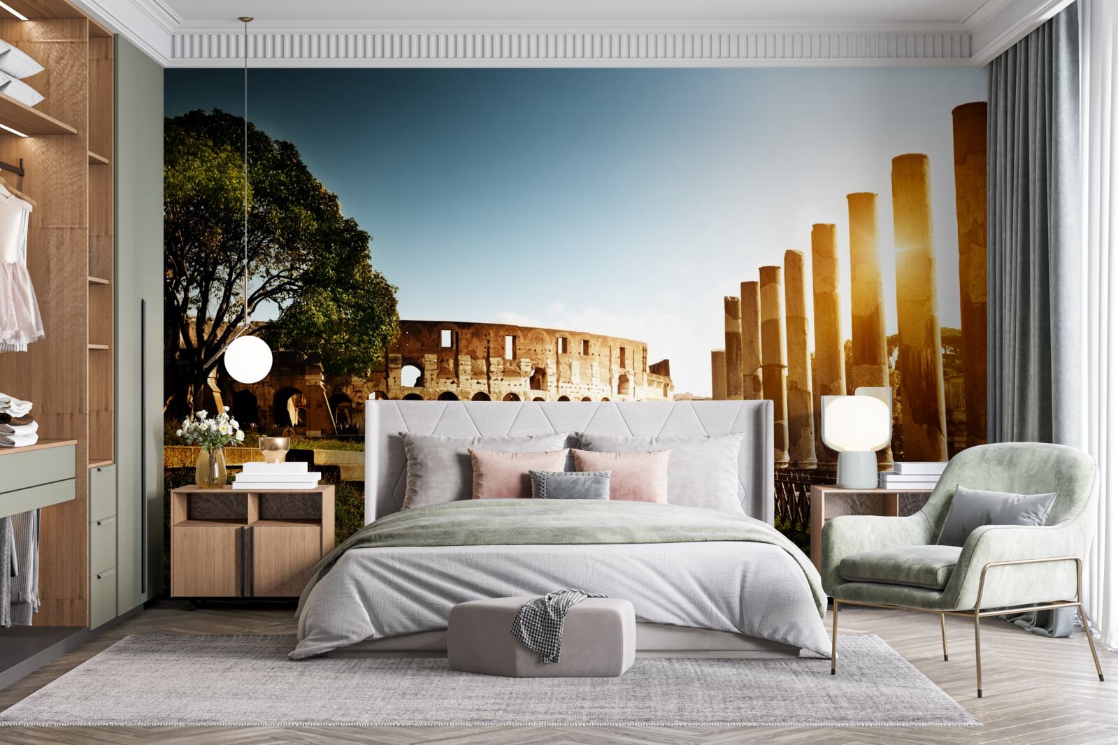 Фотошпалери зали стародавнього риму в променях призахідного сонця