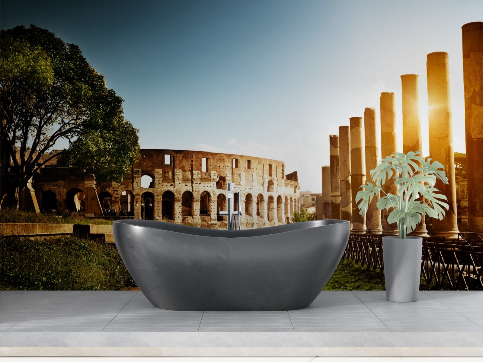 Фотошпалери зали стародавнього риму в променях призахідного сонця