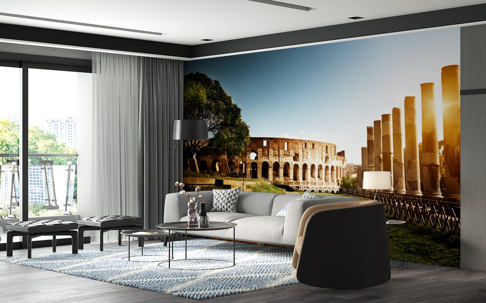 Фотошпалери зали стародавнього риму в променях призахідного сонця