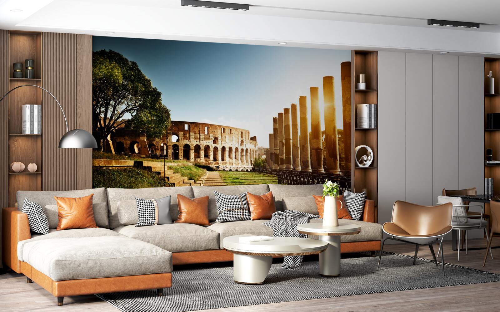 Фотошпалери зали стародавнього риму в променях призахідного сонця