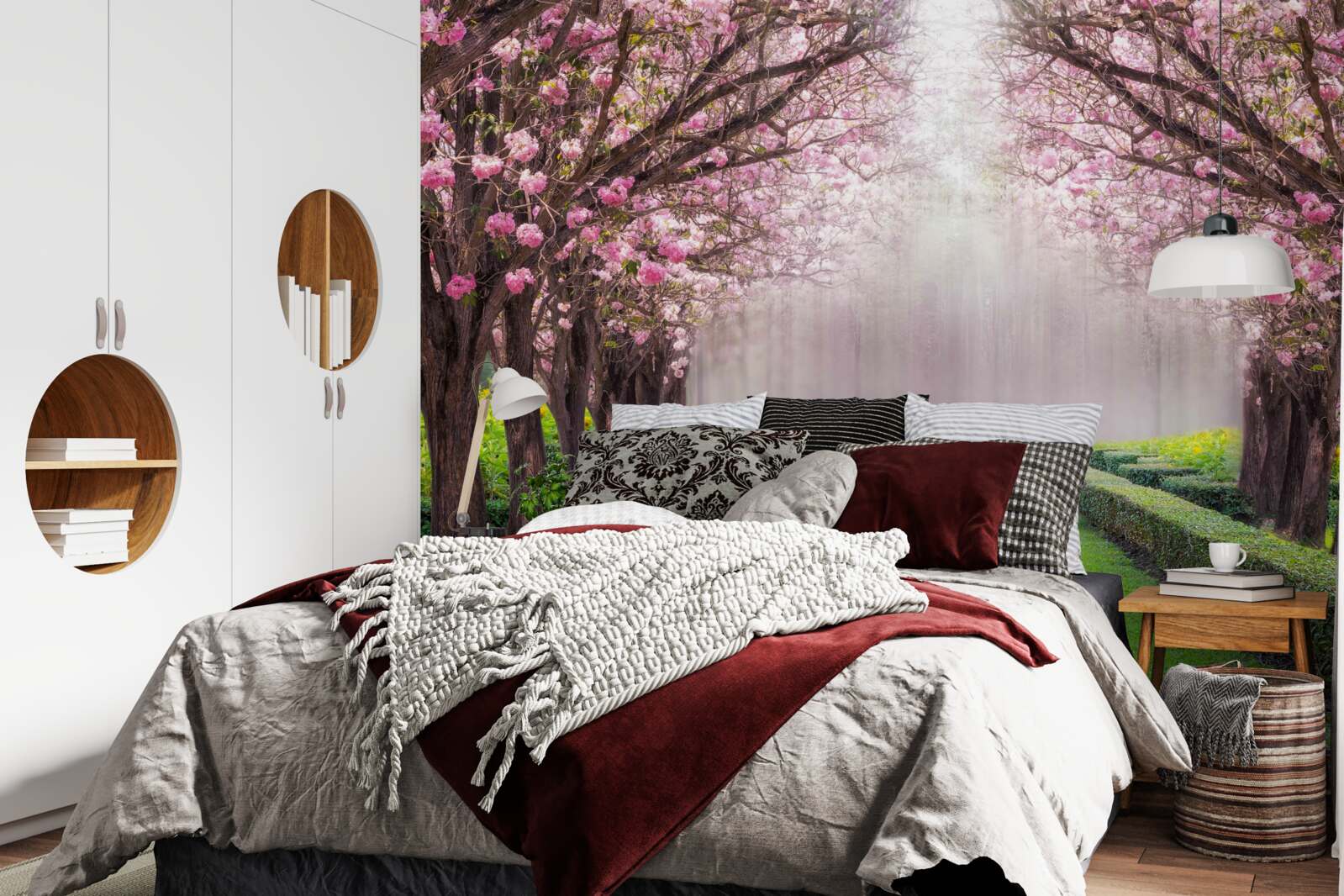 Фотошпалери акуратна алея із зеленню та квітучими сакурами