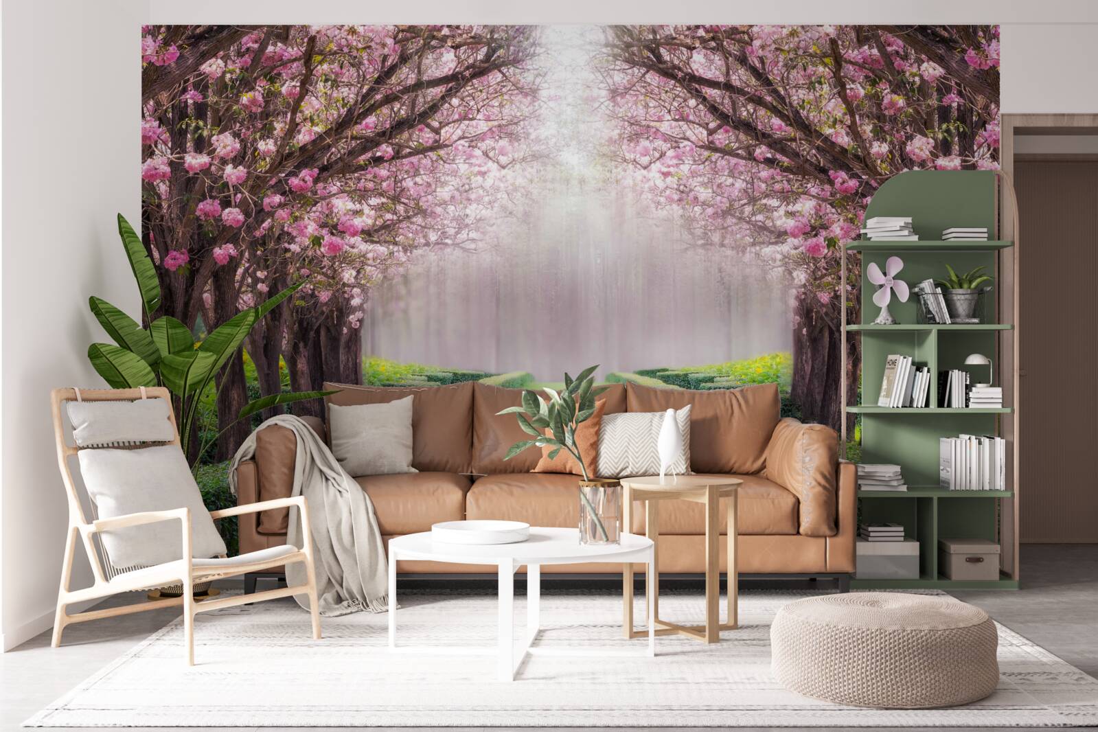 Фотошпалери акуратна алея із зеленню та квітучими сакурами