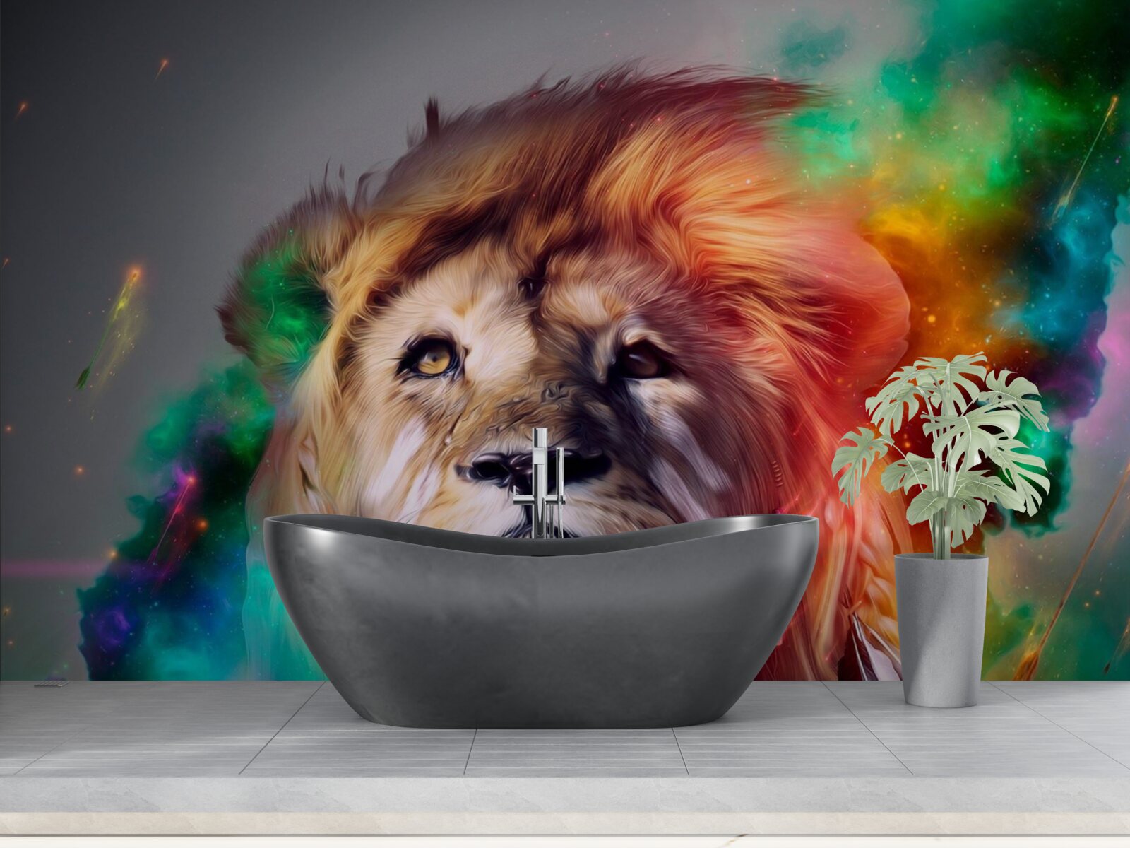 Фотошпалери абстракція з левом у яскравих кольорах та його вражаючою гривою