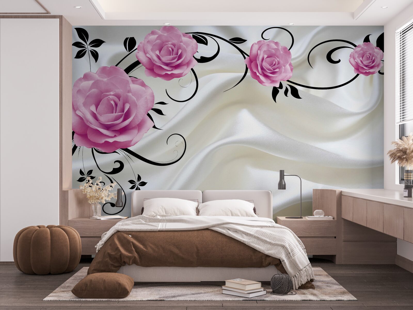 Фотошпалери фіолетові бутони на темних шовкових гілках