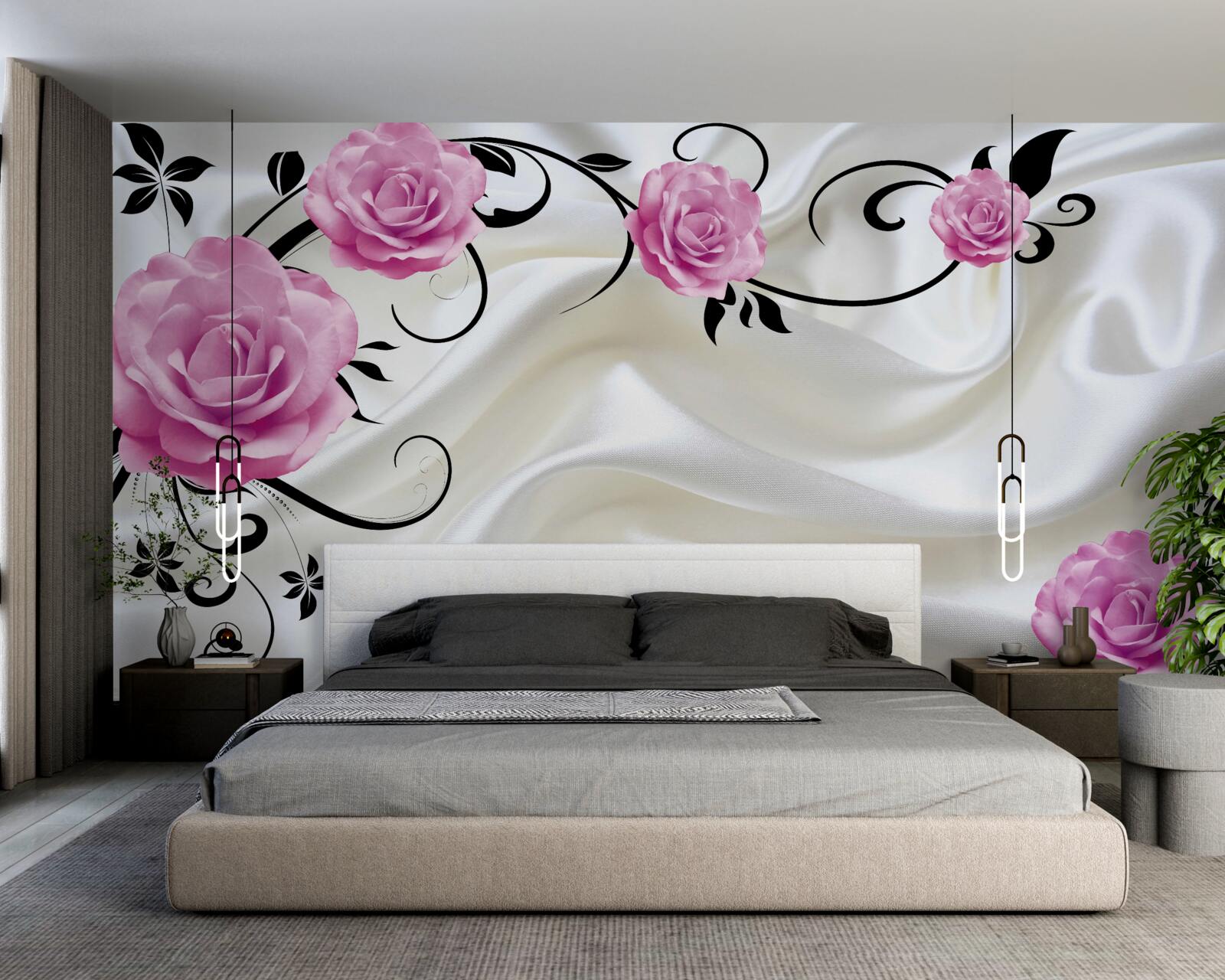 Фотошпалери фіолетові бутони на темних шовкових гілках