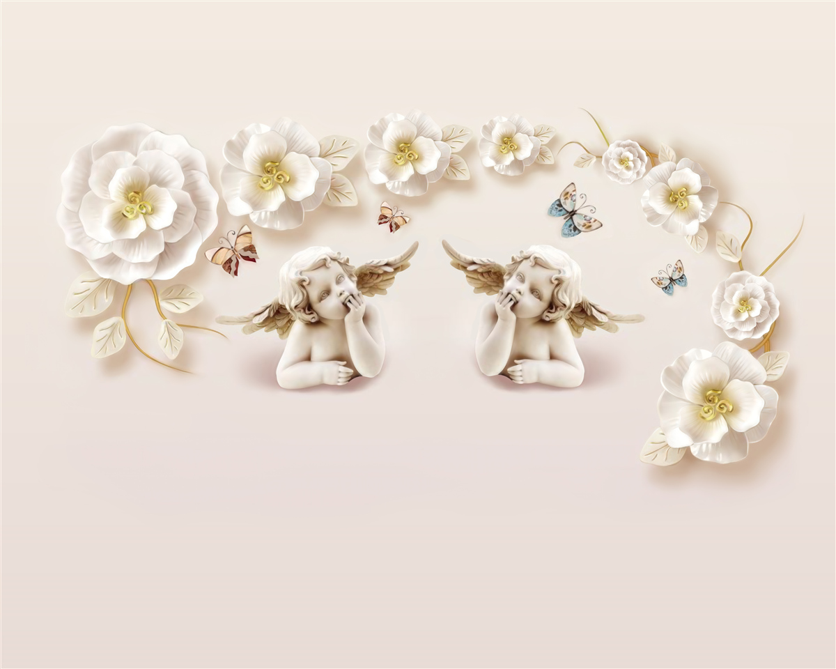 Фотошпалери композиція з метеликів і білих бутонів