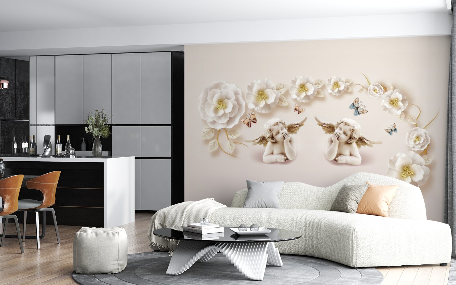 Фотошпалери композиція з метеликів і білих бутонів