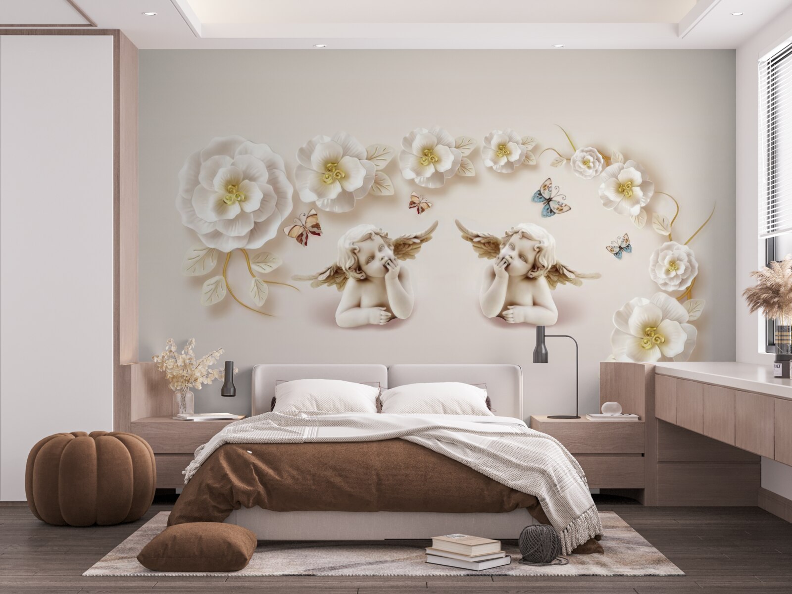 Фотошпалери композиція з метеликів і білих бутонів