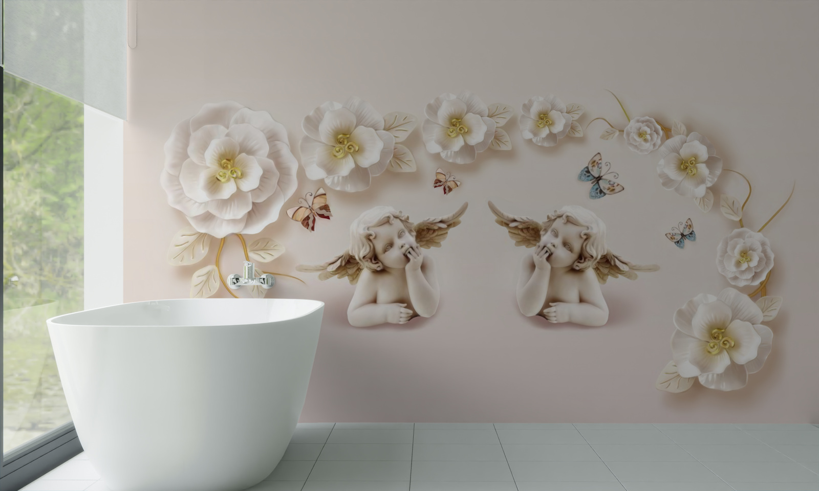 Фотошпалери композиція з метеликів і білих бутонів