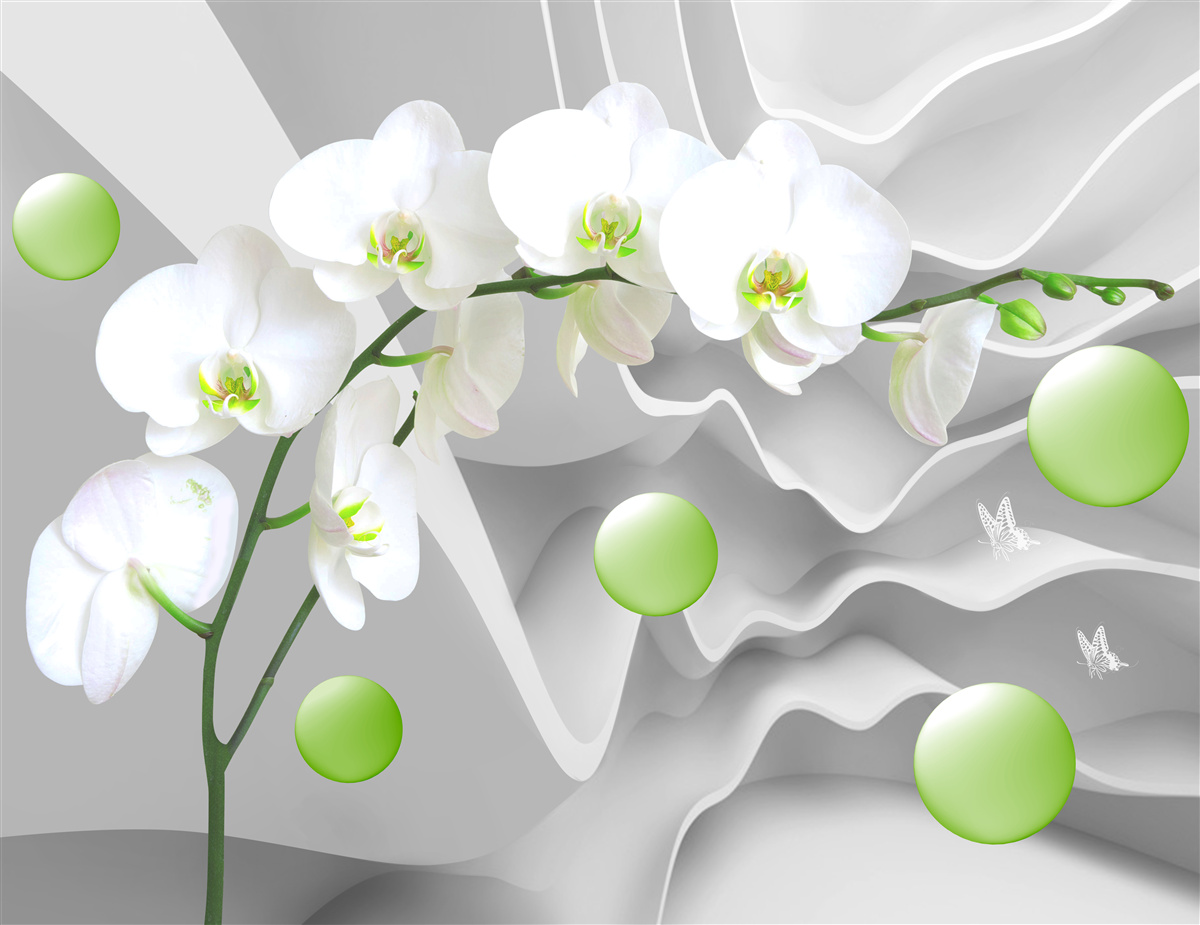 Фотошпалери таємно плаваючі зелені кульки та бліда орхідея