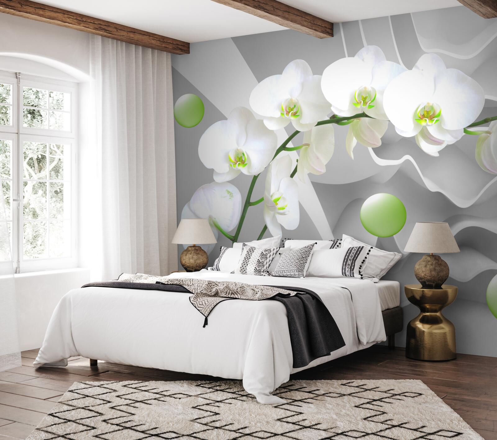 Фотошпалери таємно плаваючі зелені кульки та бліда орхідея