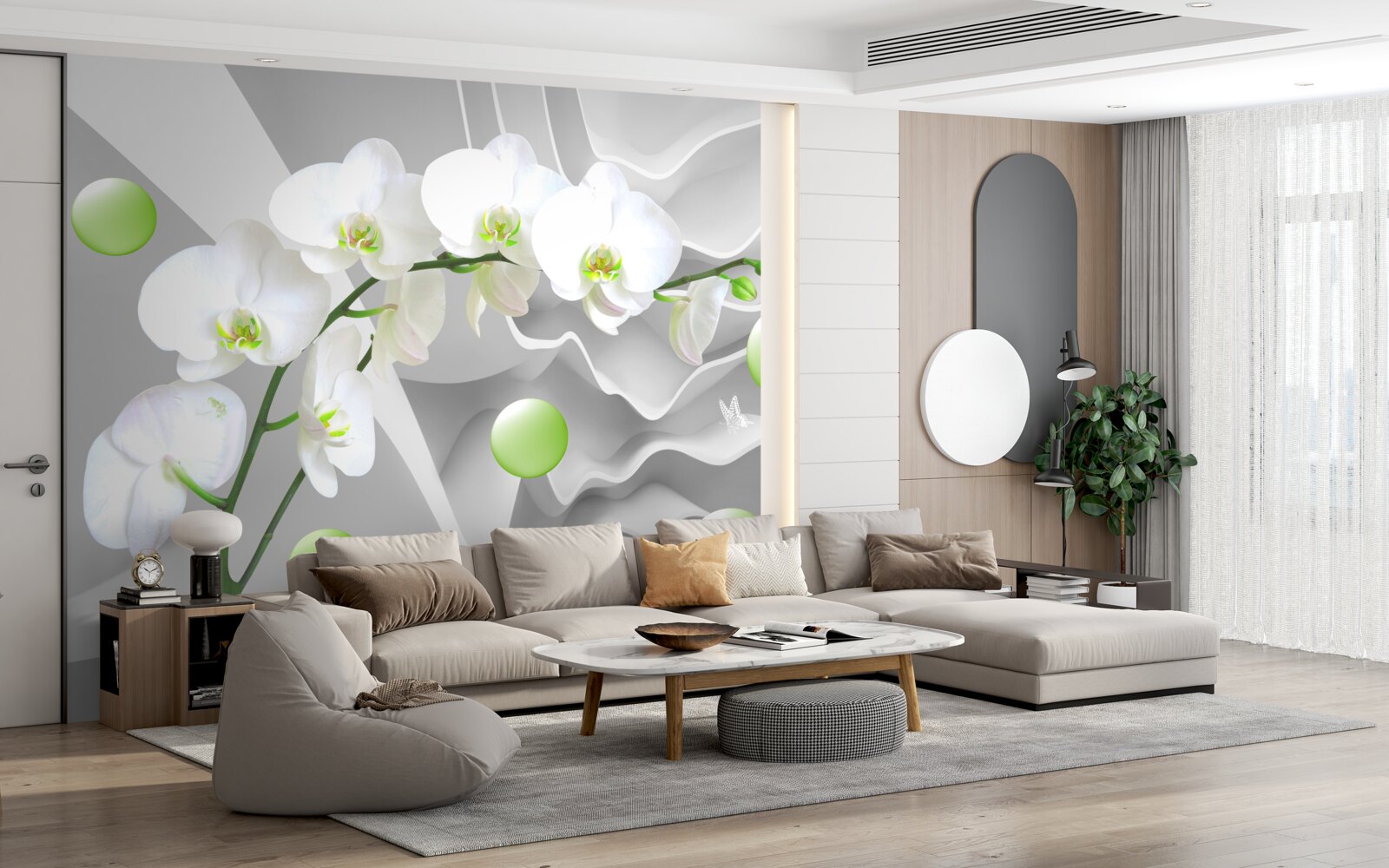 Фотошпалери таємно плаваючі зелені кульки та бліда орхідея