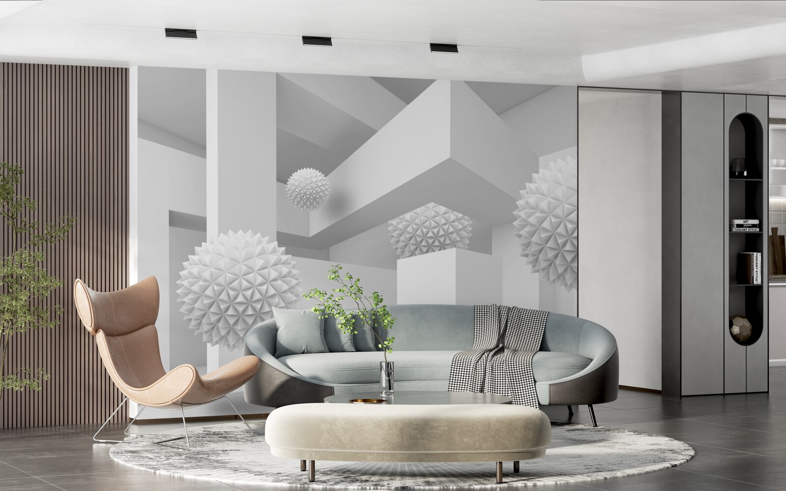 Фотошпалери літаючі сфери в абстрактній геометрії