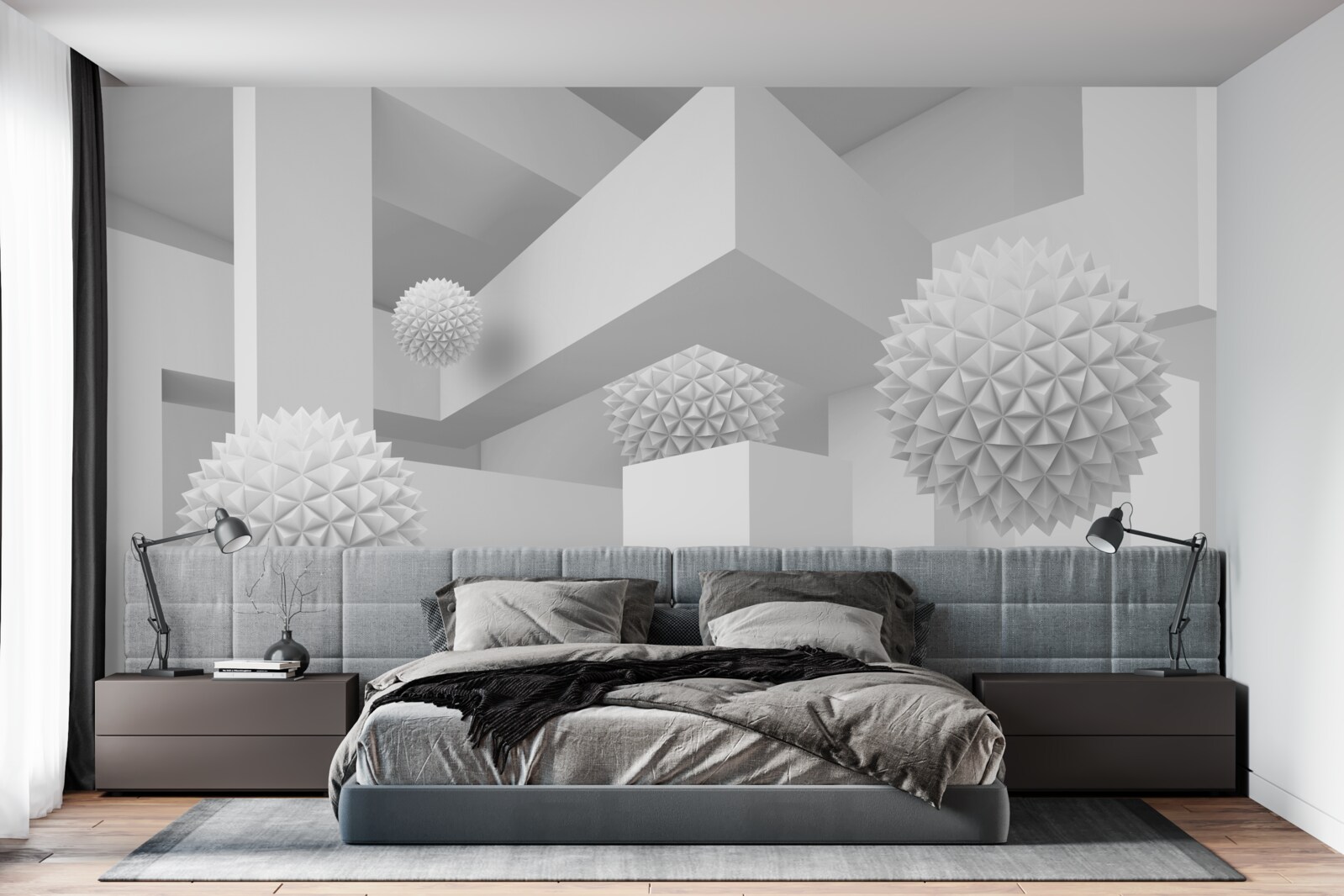 Фотошпалери літаючі сфери в абстрактній геометрії