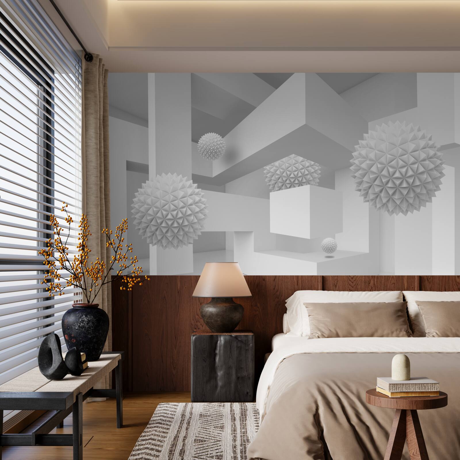 Фотошпалери літаючі сфери в абстрактній геометрії