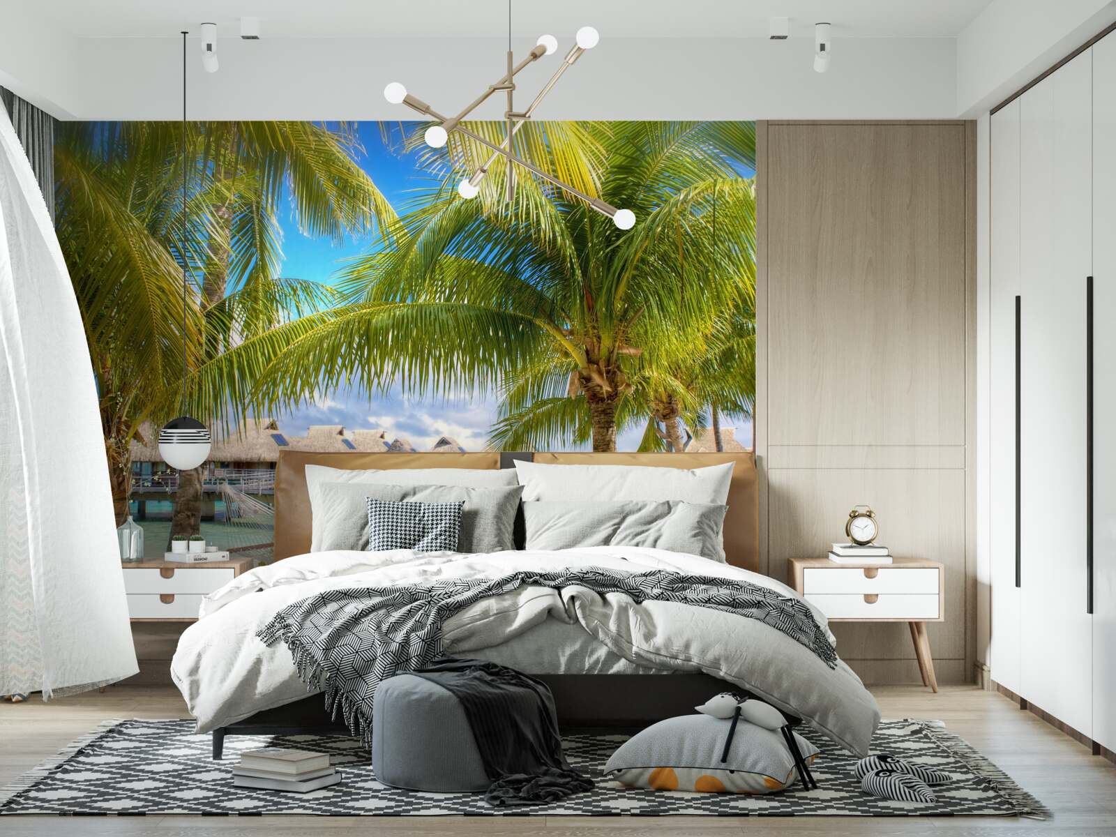 Фотошпалери пишні пальми та альтанки вздовж берега