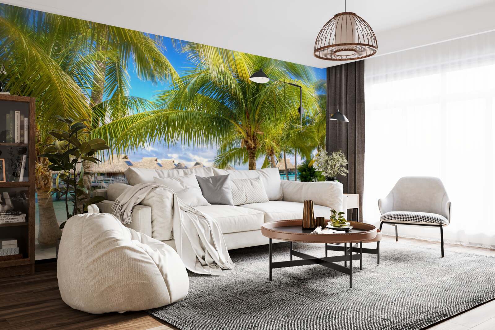 Фотошпалери пишні пальми та альтанки вздовж берега