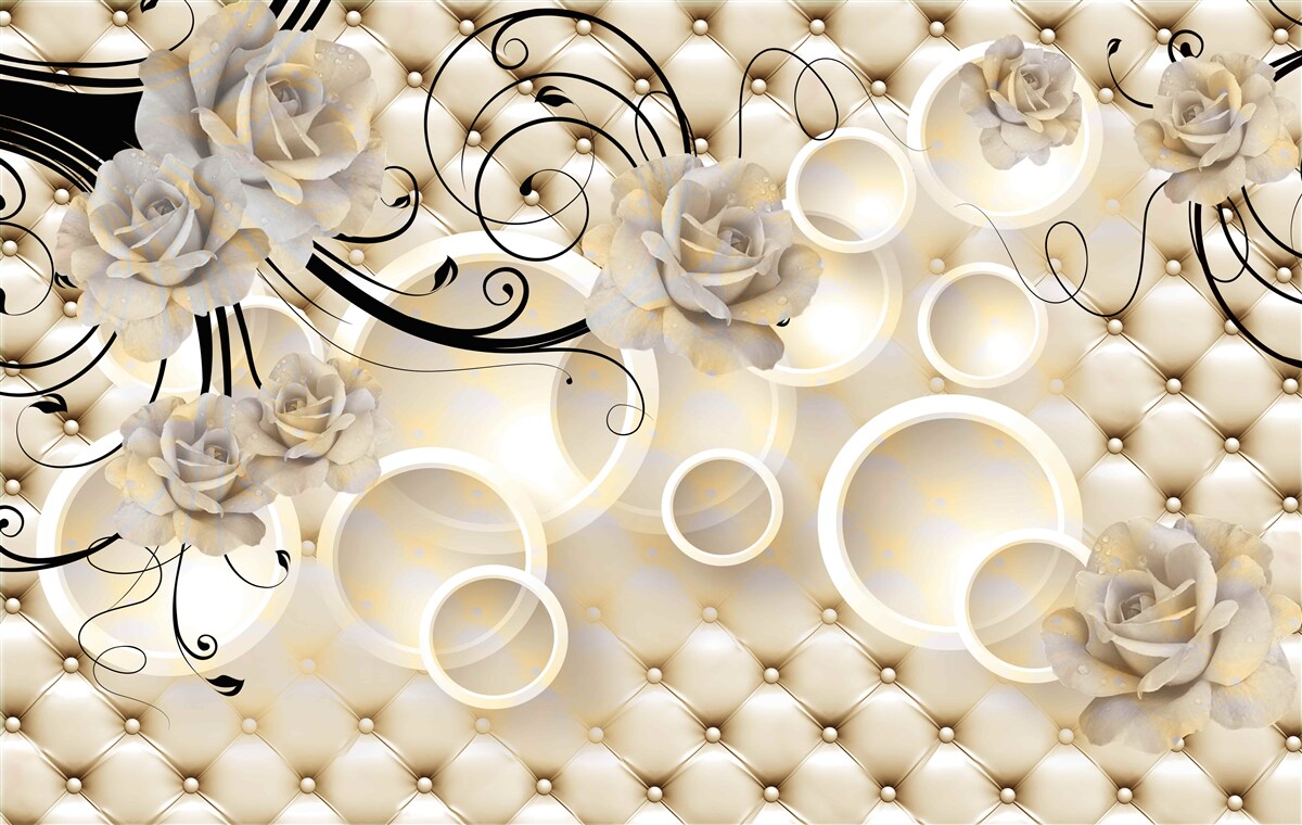 Фотошпалери абстрактні кола та тканини з квітковими мотивами