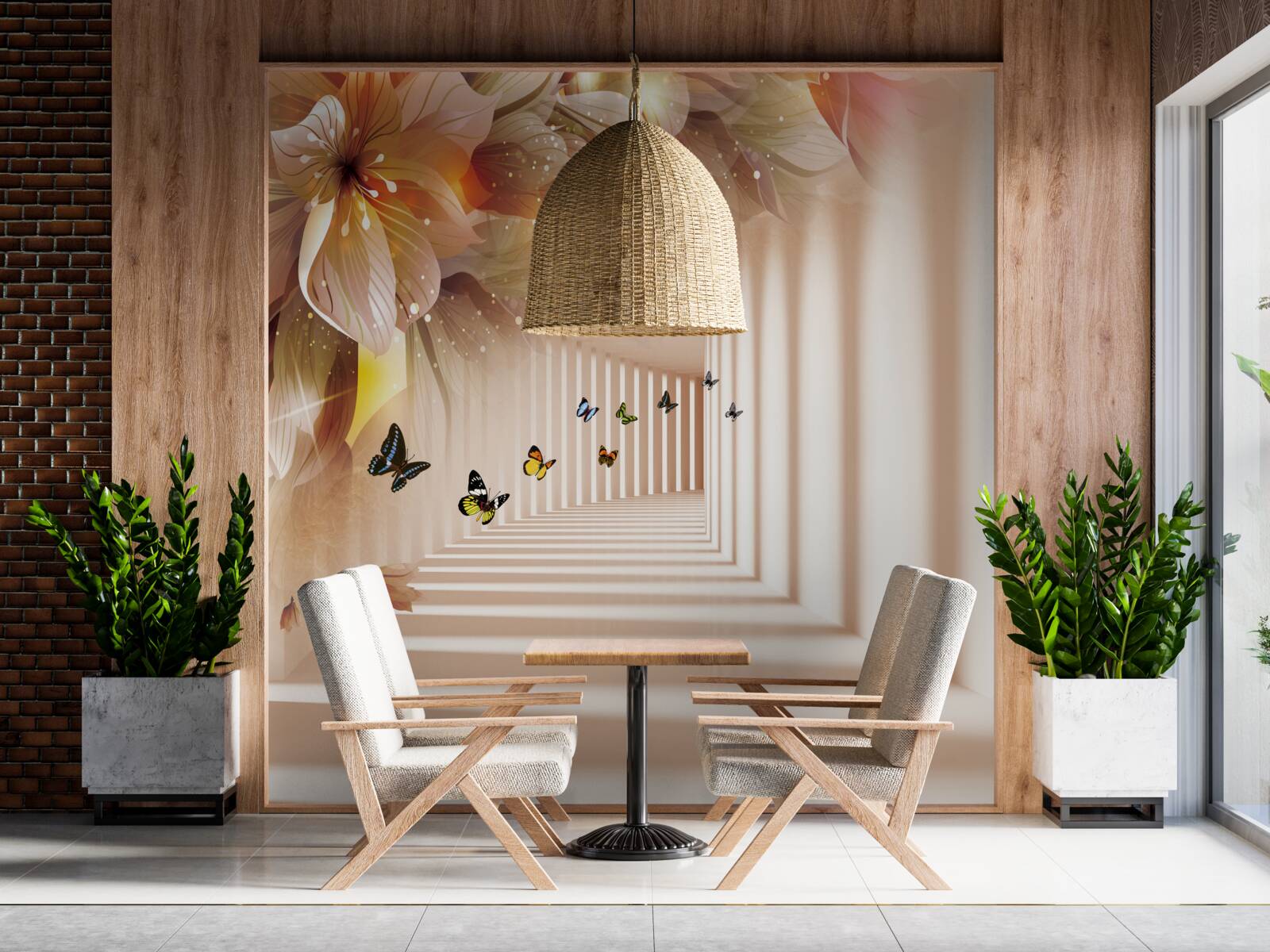 Фотошпалери метелики залишають живі квіти і прямують до тунелю