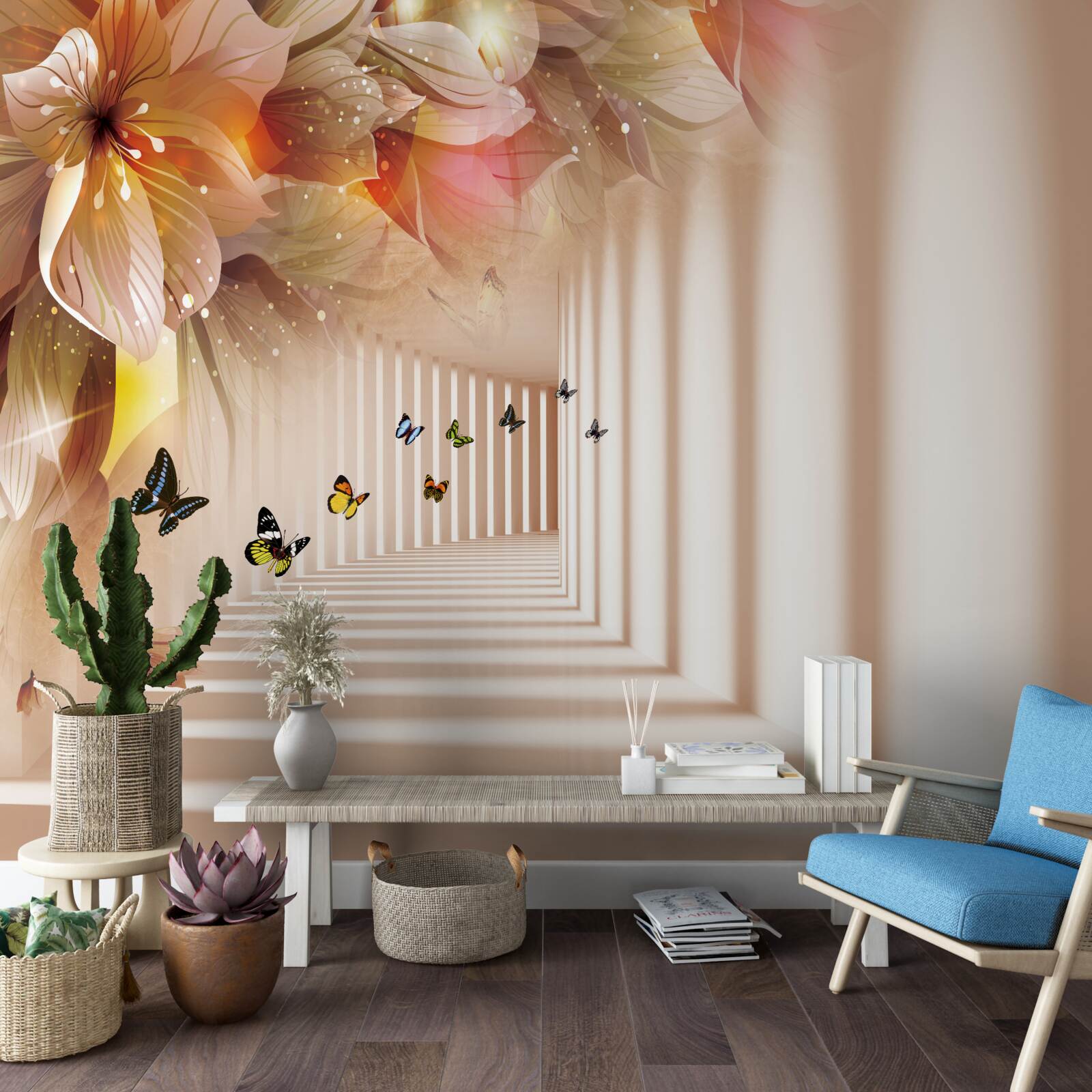 Фотошпалери метелики залишають живі квіти і прямують до тунелю