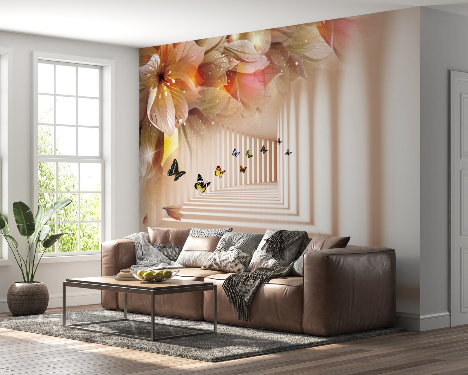 Фотошпалери метелики залишають живі квіти і прямують до тунелю