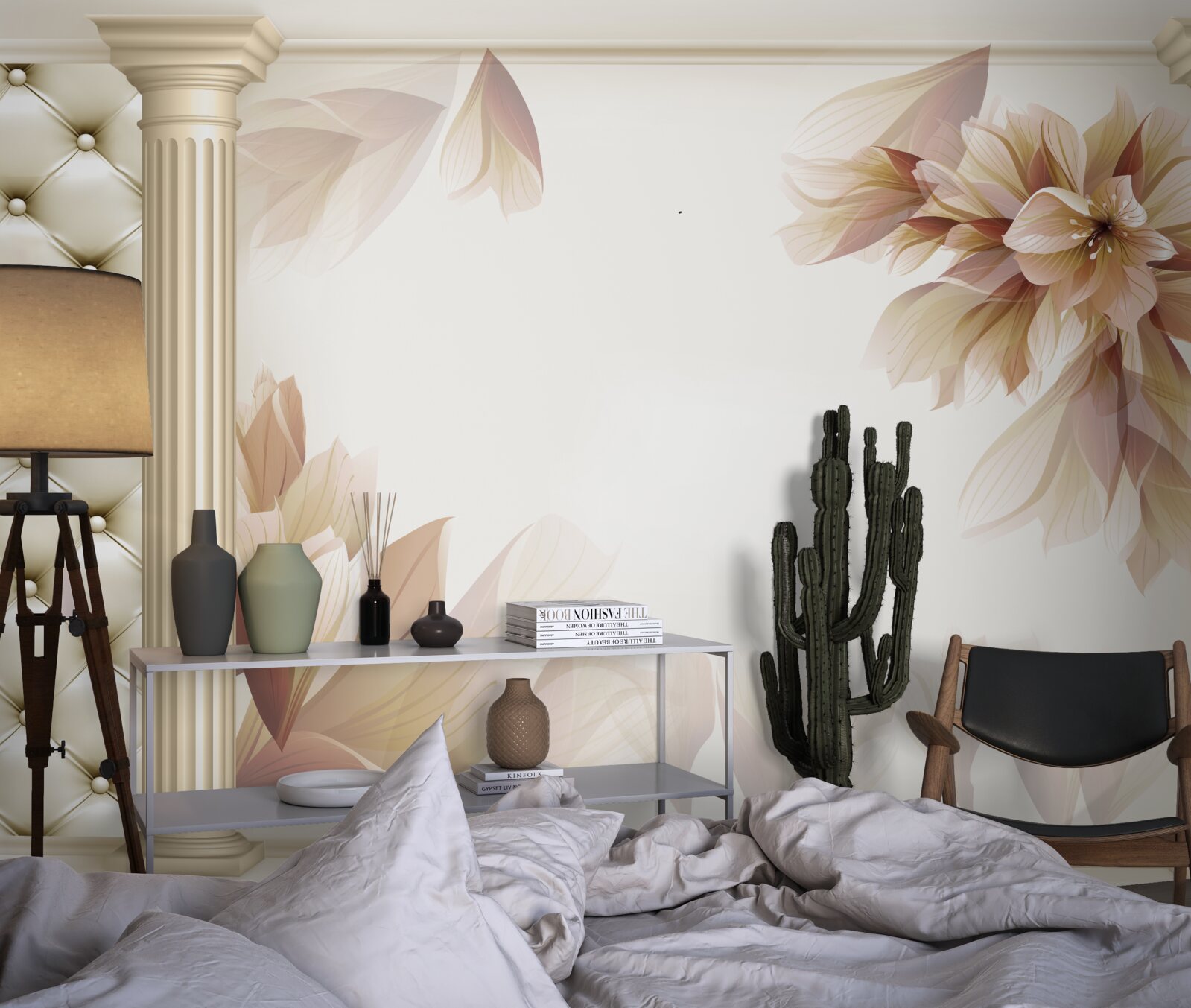 Фотошпалери квіти ростуть біля високих колон