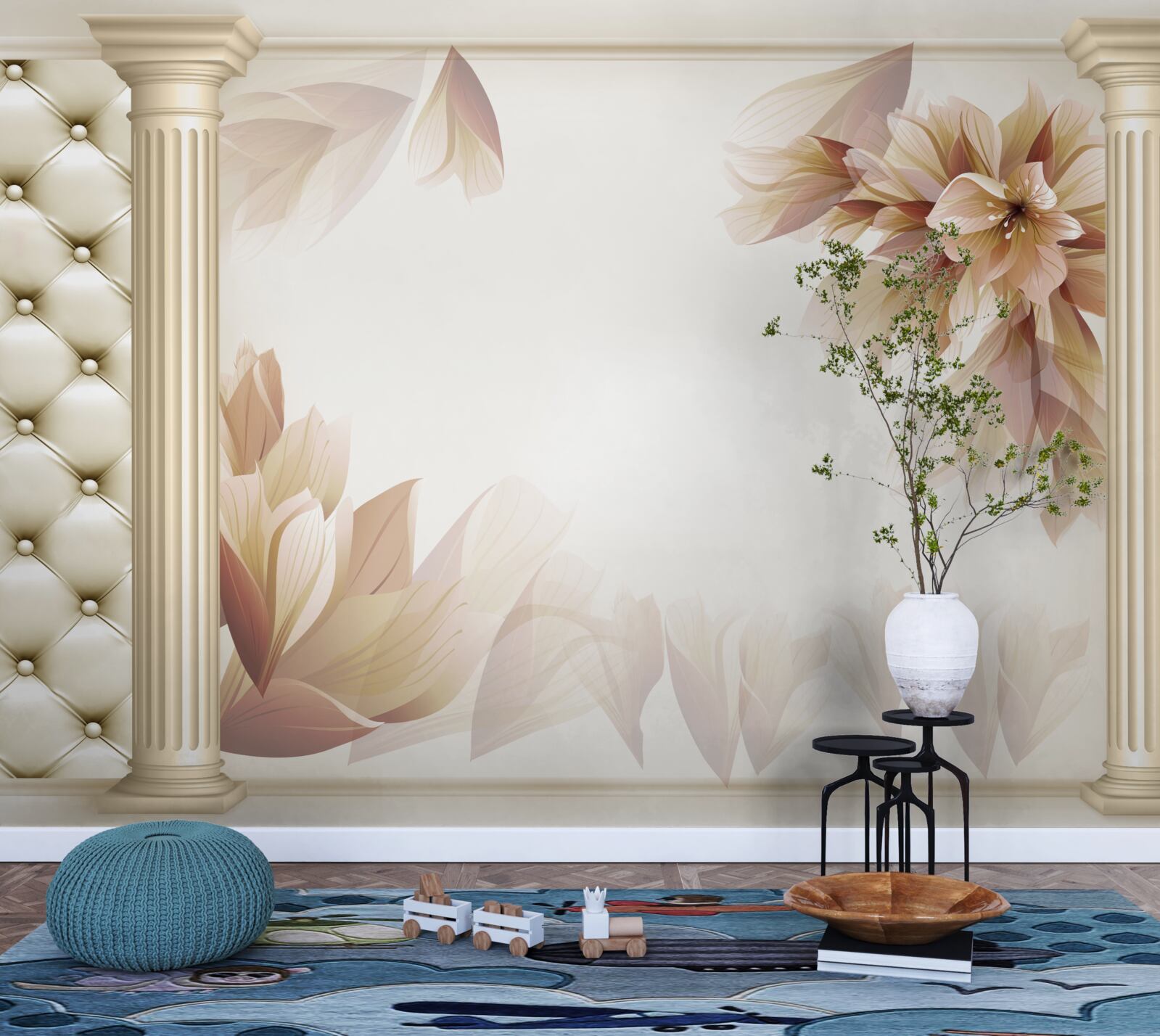 Фотошпалери квіти ростуть біля високих колон