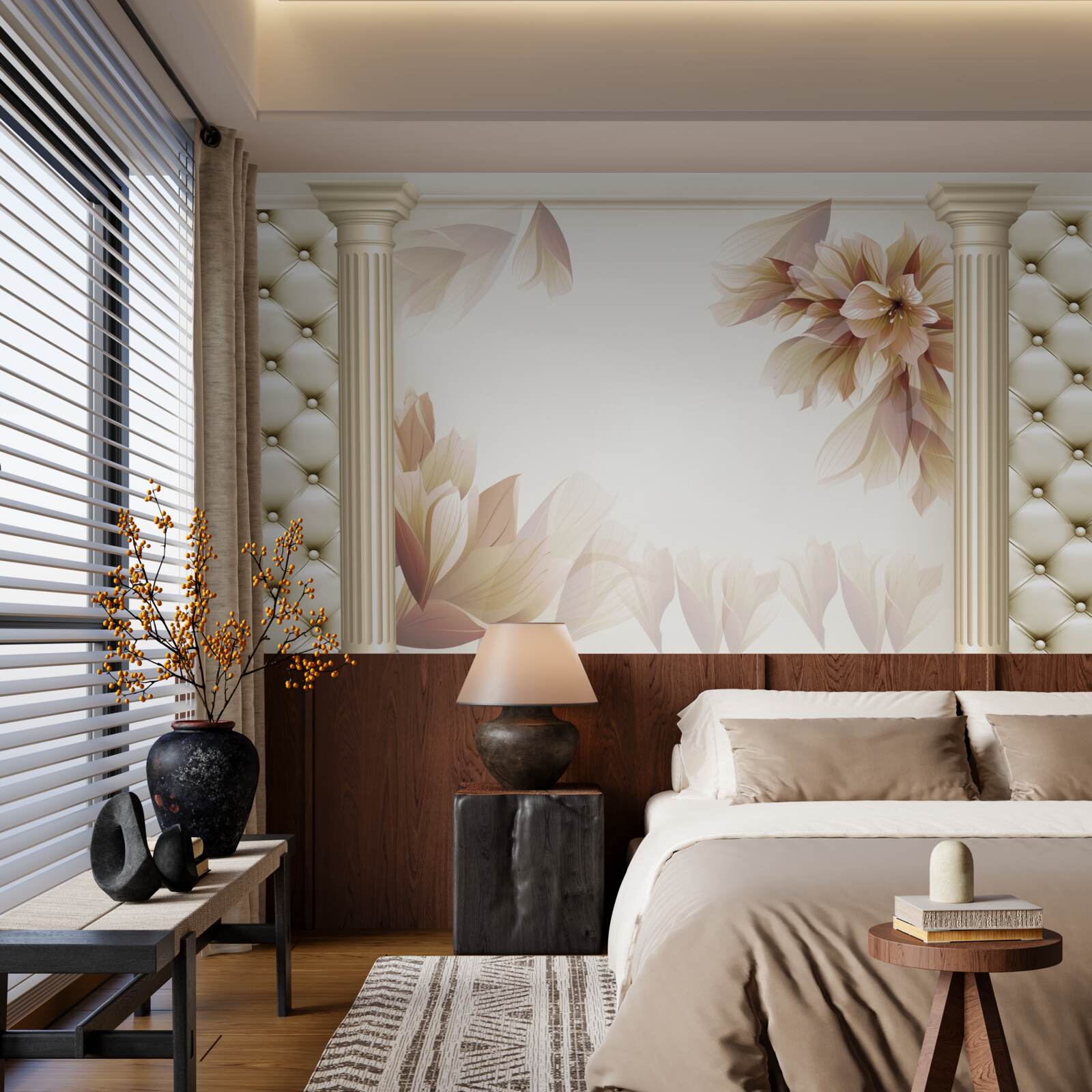 Фотошпалери квіти ростуть біля високих колон